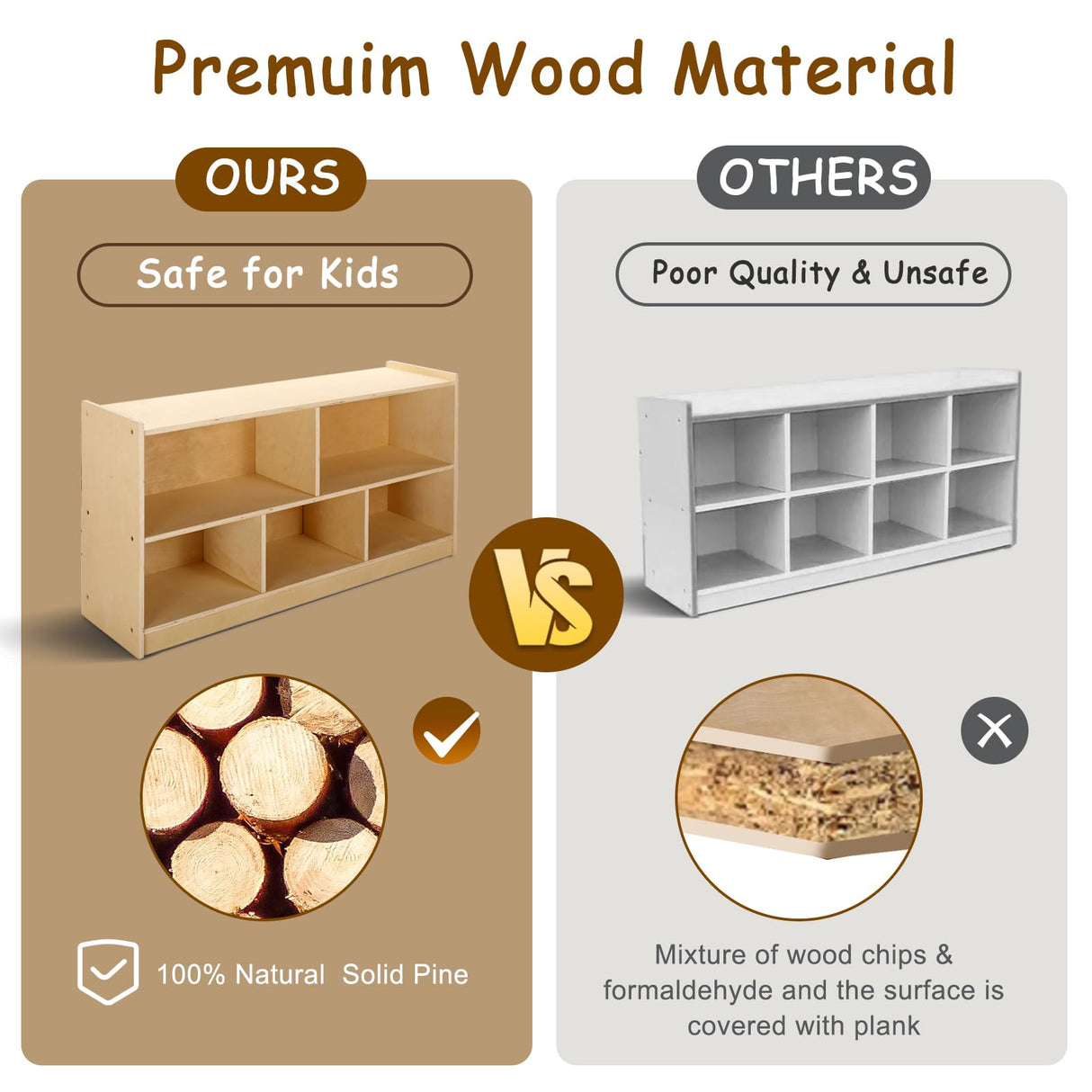 Wingyz Natural Wood 5-Section Montessori Bookshelf & Toy Storage Organizer for Kids Wingyz