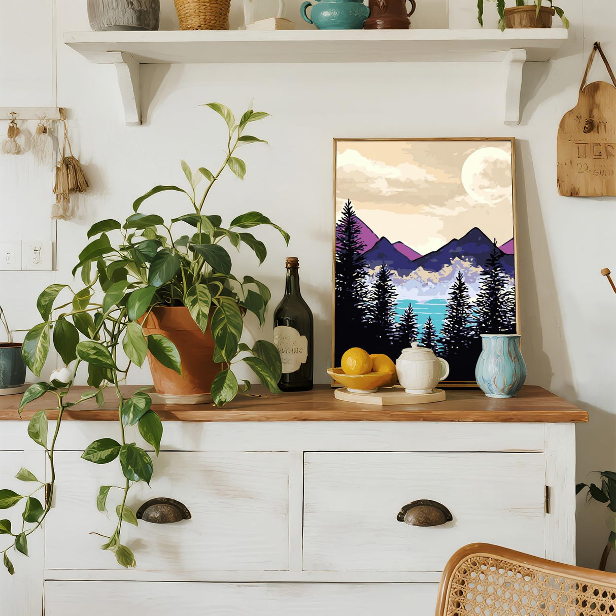 Ninonly 4 Pack Paint by Numbers Kit for Adults Framed Canvas, Art Supplies for Adults Beginners with Easel, Brushes, Acrylic Paint Set for Christmas Gift & Decor, 9 * 12 Inch Ninonly