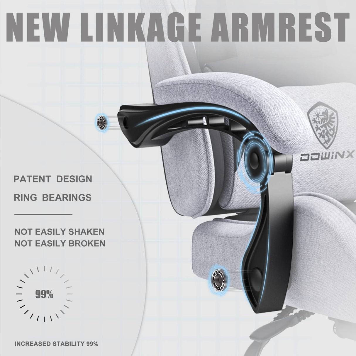 Dowinx Gaming Chair Fabric with Pocket Spring Cushion, Massage Game Chair Cloth with Headrest, Ergonomic Computer Chair with Footrest 290LBS, Black and Grey Dowinx