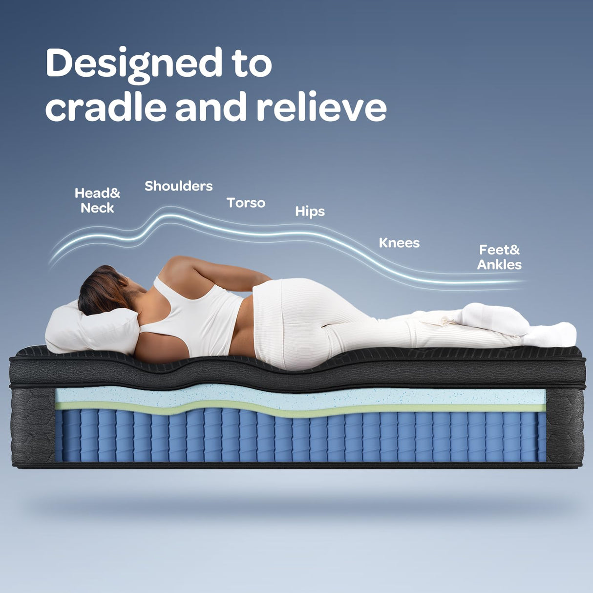 OhGeni 14 Inch Cooling Queen Size Mattress, Hybrid Gel-infused Memory Foam Bed Mattresses in a Box, Medium Feel Cool Top Fabric,Individual Pocket Spring, 3-Zone design & Reinforced Edge Support, Black OhGeni