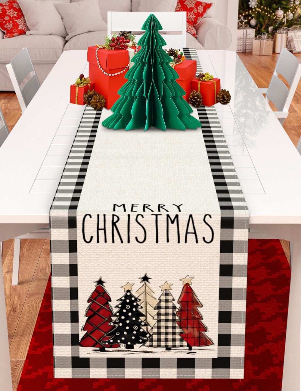 TOYPOPOR Set of 2 Christmas Table Runner, TOYPOPOR 2Pcs Buffalo Linen Christmas Trees Dining Table Runner for Xmas Holiday Seasonal Winter Decoration Indoor Outdoor Party Wedding - 72Inches TOYPOPOR