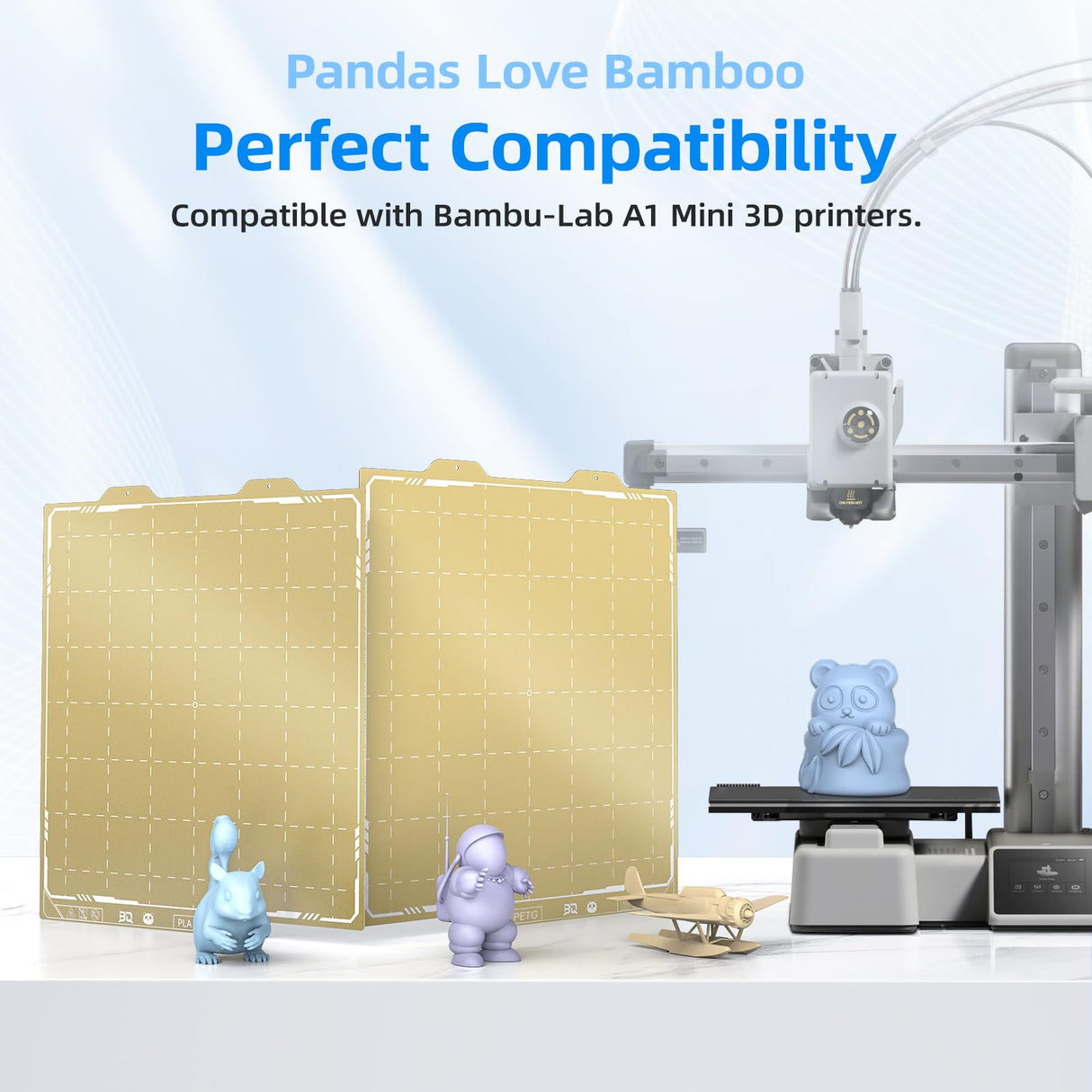 BIQU Double Side Textured PEI Panda Build Plate Compatible with Bambu-Lab A1 Mini 3D Printer 184x184mm PEI Spring Steel Build Plate Flexible Sheet Print Bed Removable Surface Platform BIQU