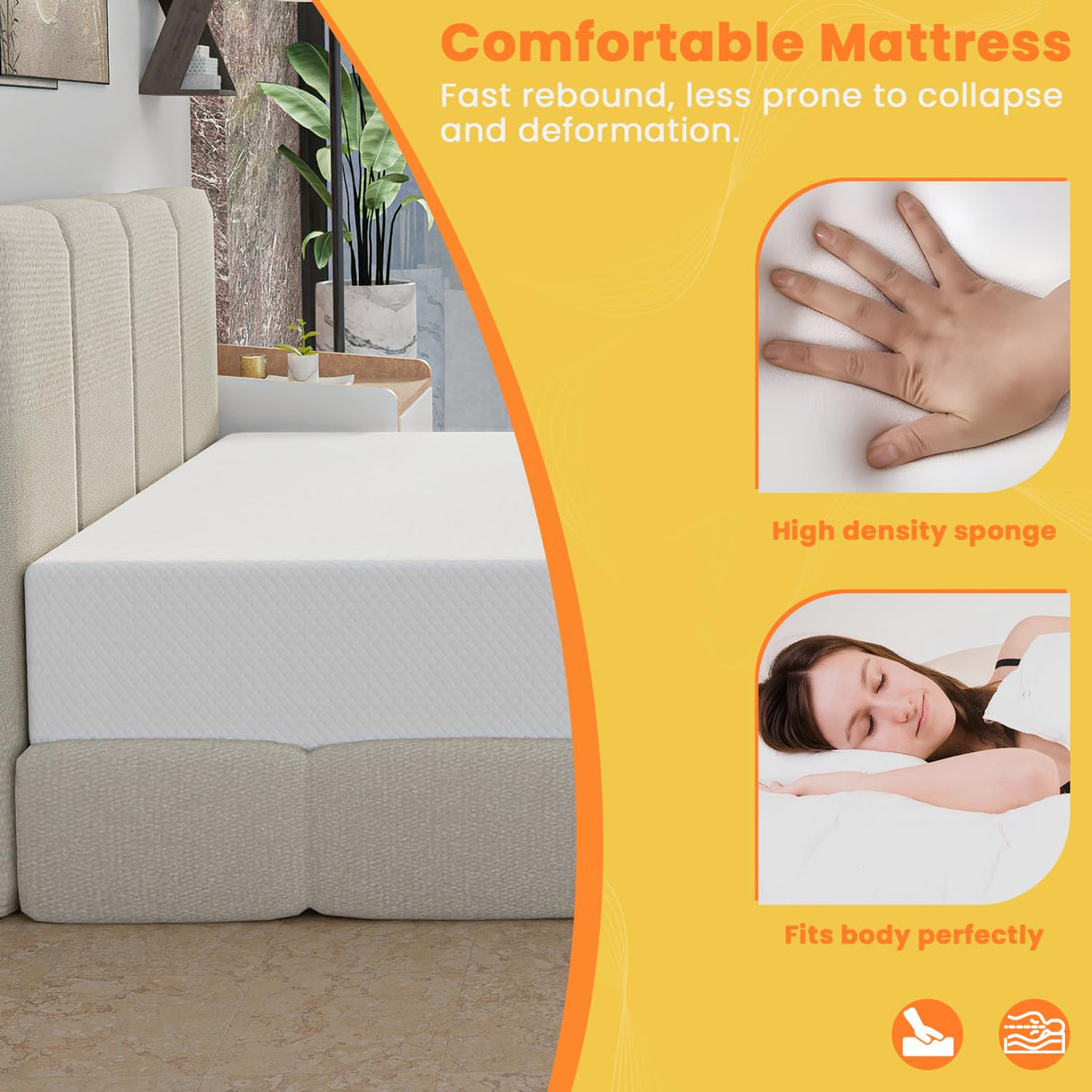 10 Inch Twin Mattress, Gel Memory Foam Twin Size Mattress, Pressure Relieving, Cooling Gel Foam, Twin Mattress in a Box, Certipur-Us Certified, Bed-in-a-Box, Twin, 75"L x 39"W x 10"Th, White NChanmar