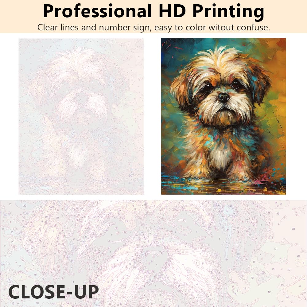 Paint by Numbers Dog Canvas Paint by Number for Adults Shih Tzu Dog Paint by Number Kids Paint by Number Kits on Canvas Paint by Numbers for Beginner Home Decoration 16x20 in Rebotipy