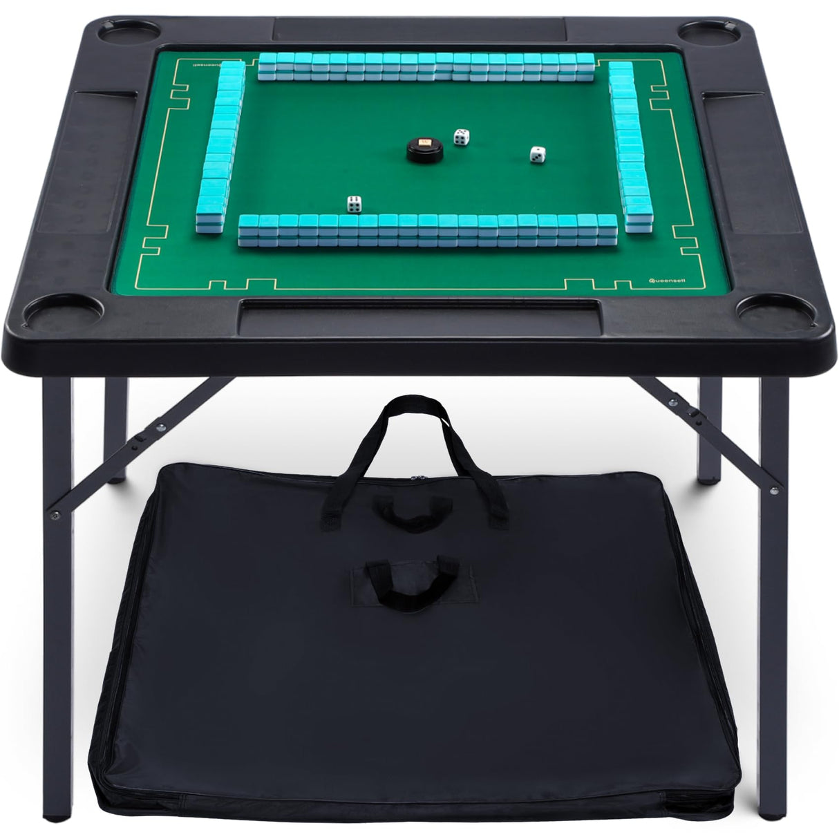 Queensell 35" Folding Game Table, Domino Table, Mahjong Table with Heavy-Duty Legs - 35 x 35 x 27 Inches with Storage Bag Double Sided Mat Queensell