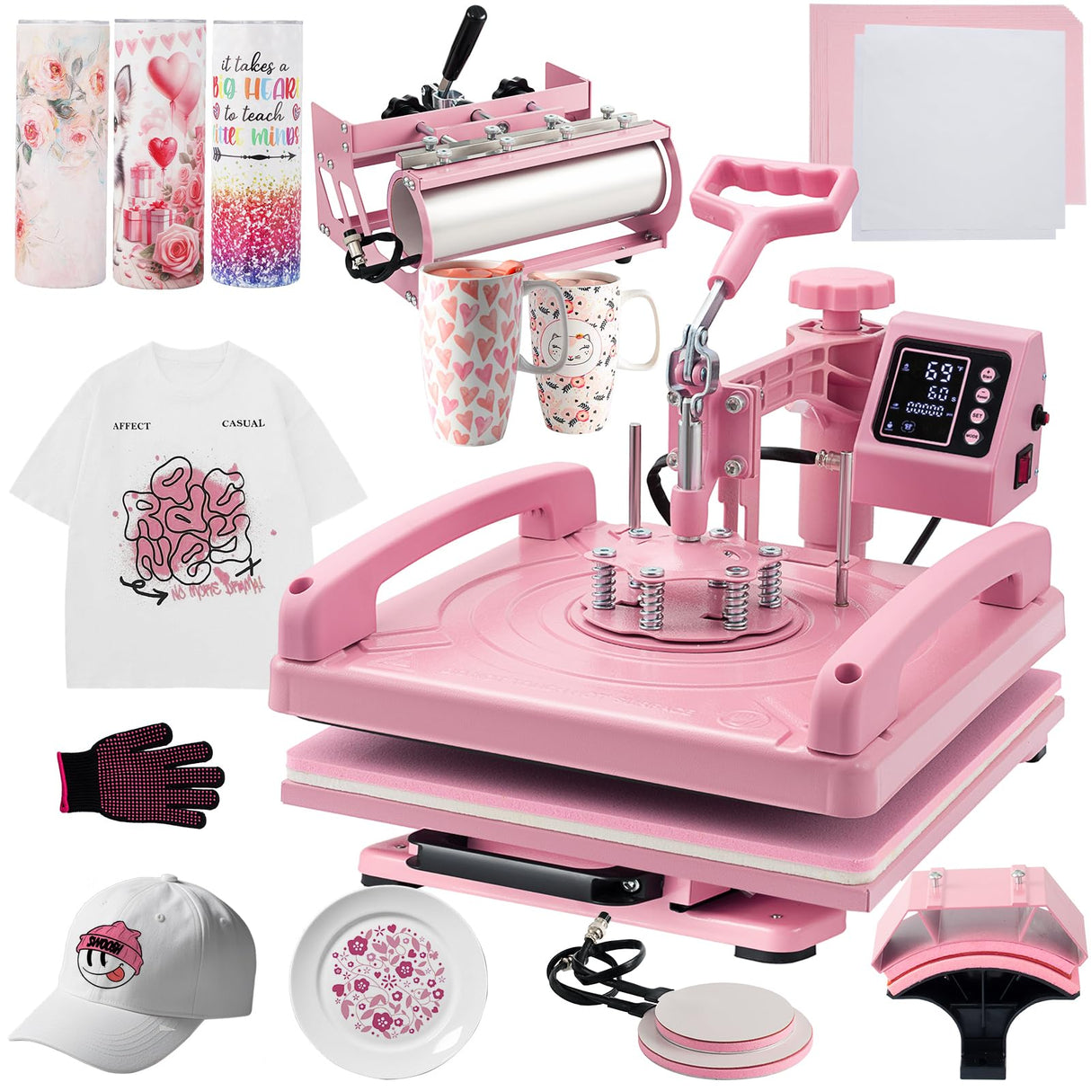 Hitgrand Heat Press Machine 15x15 inch, Heat Press Machine for T-Shirts, 5 in 1 Heat Press with 30 OZ Tumbler Press, Combo Tumbler Heat Press Machine Sublimation for Hat Cap Mug Plate Hitgrand