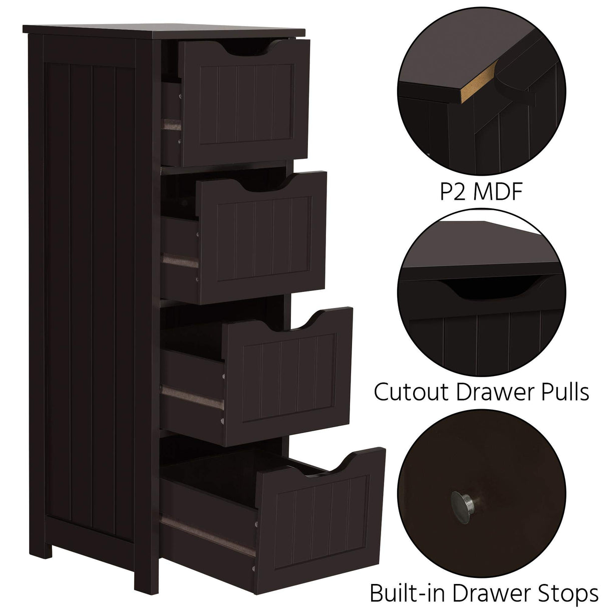 Stylish Espresso Wooden Bathroom Floor Cabinet with 4 Spacious Drawers Yaheetech