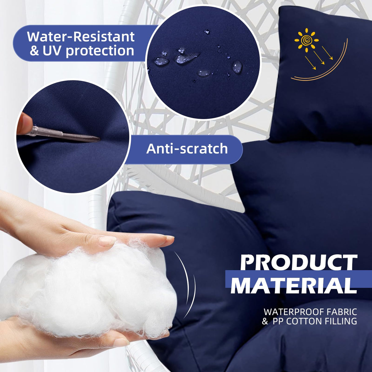 Yefound Hanging Basket Seat Cushion Egg Chair Cushion Waterproof Hanging Chair Cushion with Headrest Light Grey Yefound