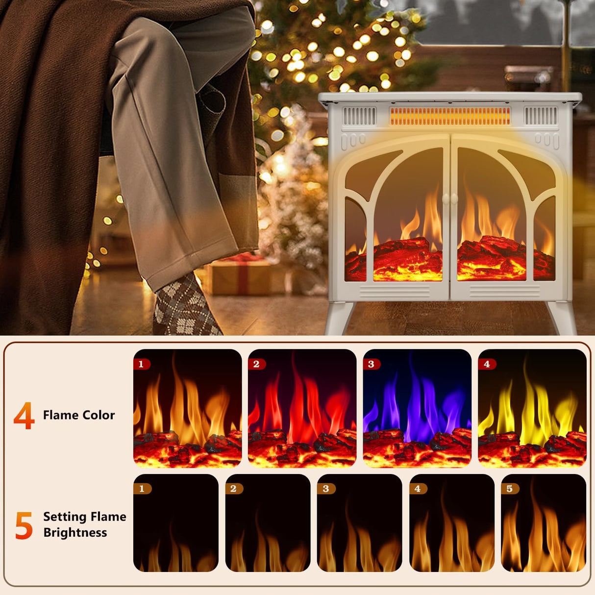 R.W.FLAME Electric Fireplace Heater 25" with Remote, Cathedral Stylish, Different Flame Effects and Log Set Colors, Adjustable Brightness and Heating Mode, Overheating Safe Design, Beige R.W.FLAME