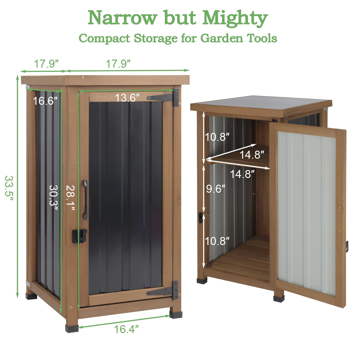 Outdoor Storage Cabinet Waterproof with Metal Top, Wooden Potting Bench Table Tool Organizer with Adjustable Shelf for Patio Backyard Garden PetsCosset