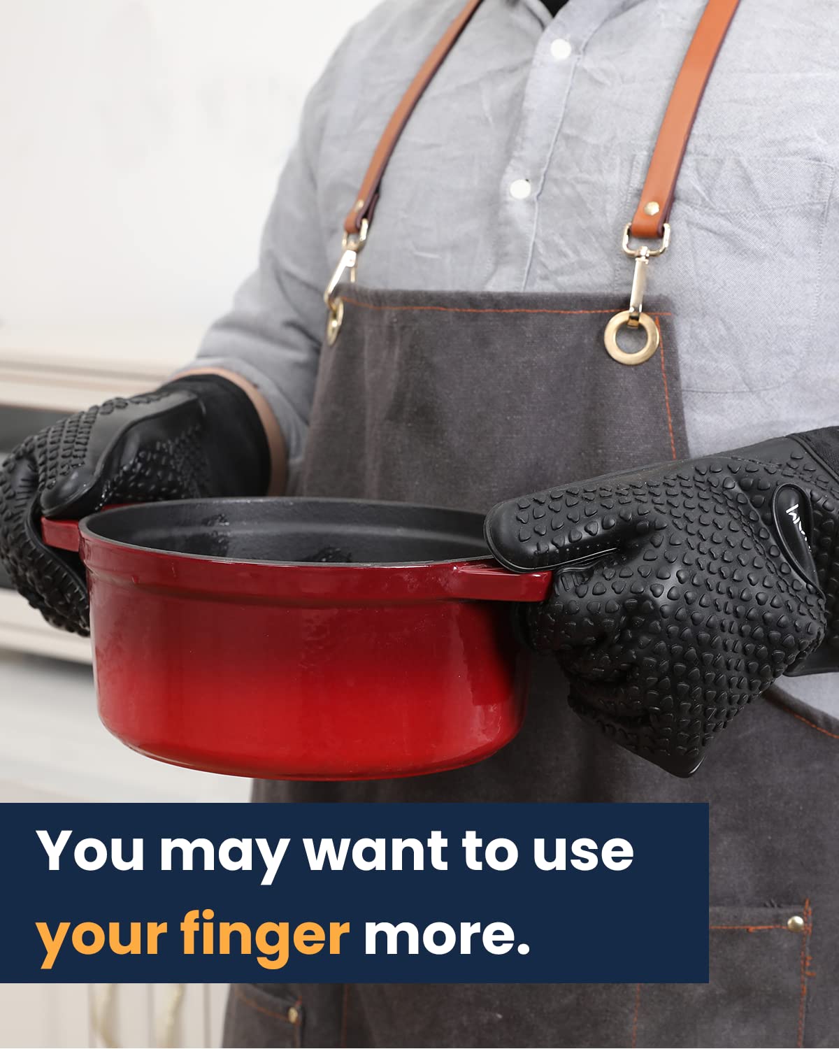 GEEKHOM BBQ Gloves, Grilling Gloves Heat Resistant Oven Gloves, Kitchen Silicone Oven Mitts, Long Waterproof Non-Slip Pot Holder for Barbecue, Cooking, Baking (Black) GEEKHOM