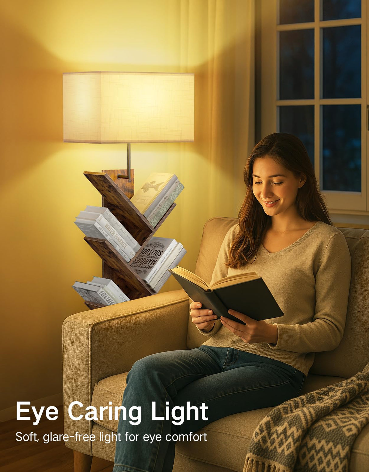 OUTONLIFE 9 Tier Tree Bookshelf with Light, Remote & Timer, Modern Tall Floor Standing Book Shelf, Narrow Wood Bookcase, Small Book Organizer Shelves for Living Room, Bedroom, Office (Rustic Brown) OUTONLIFE