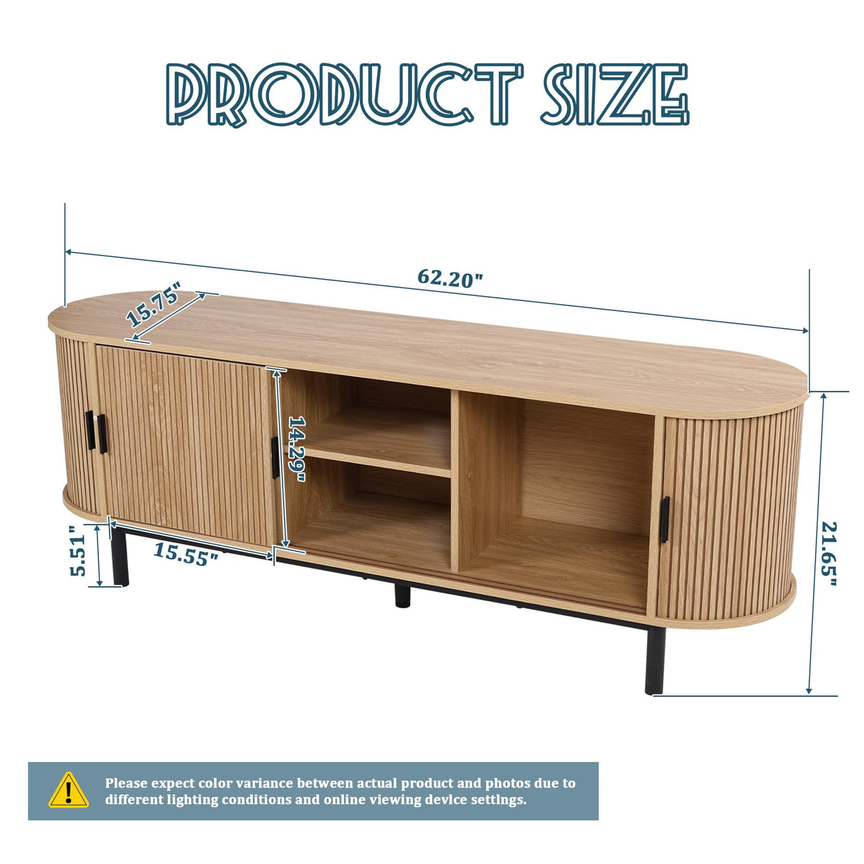 FurSch 62" Tambour Door TV Stand,Wood Mid Century Modern TV Cabinet for Up to 65“ TV,Curved Edge Long TV Stand with Storage for Bedroom Living Room (Natural, 62.2inch) FurSch