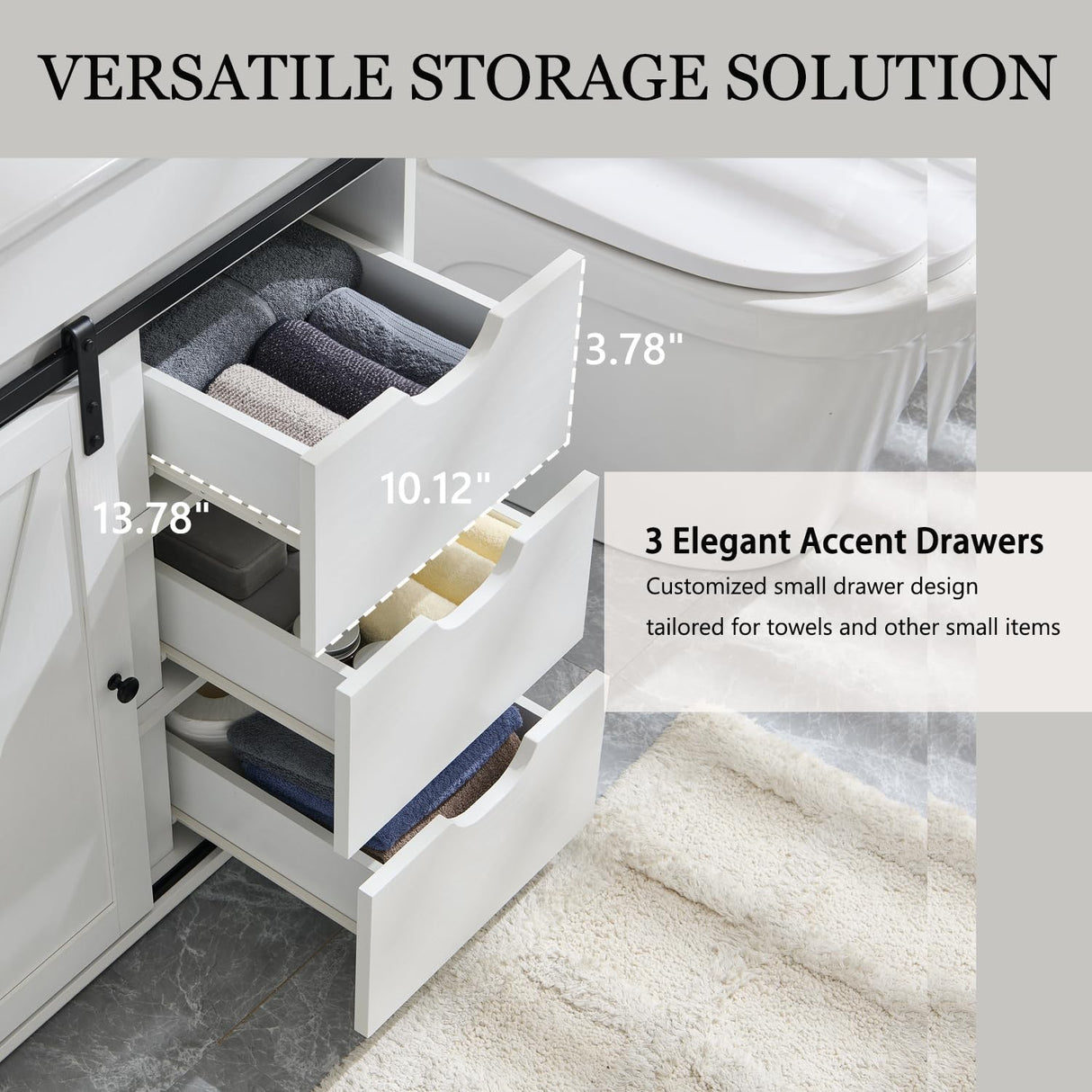 30" Farmhouse Bathroom Vanity with Sink, Bathroom Vanity w/Sliding Barn Door, Modern Bathroom Cabinet w/3 Drawers & Adjustable Shelves,Floor Standing Bathroom Vanity w/Metal Handle, White Aitjunz