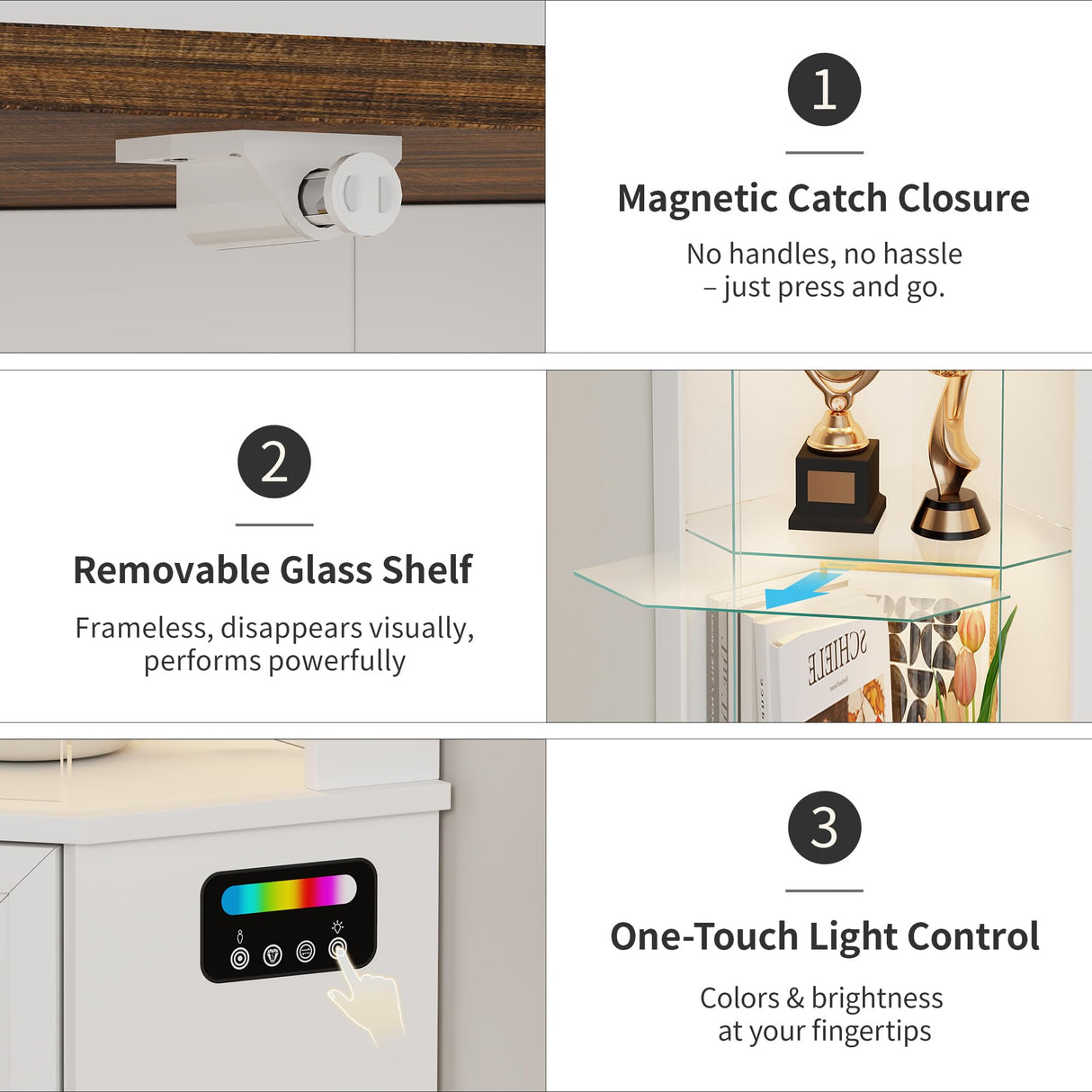 HNEBC 69" Tall Curio Display Cabinet with Glass Door and Movable Shelves,Corner Bookcase with LED Human Sensor Lights,5-Tier RGB Display Case for Collectibles,Bedroom Living Room HNEBC