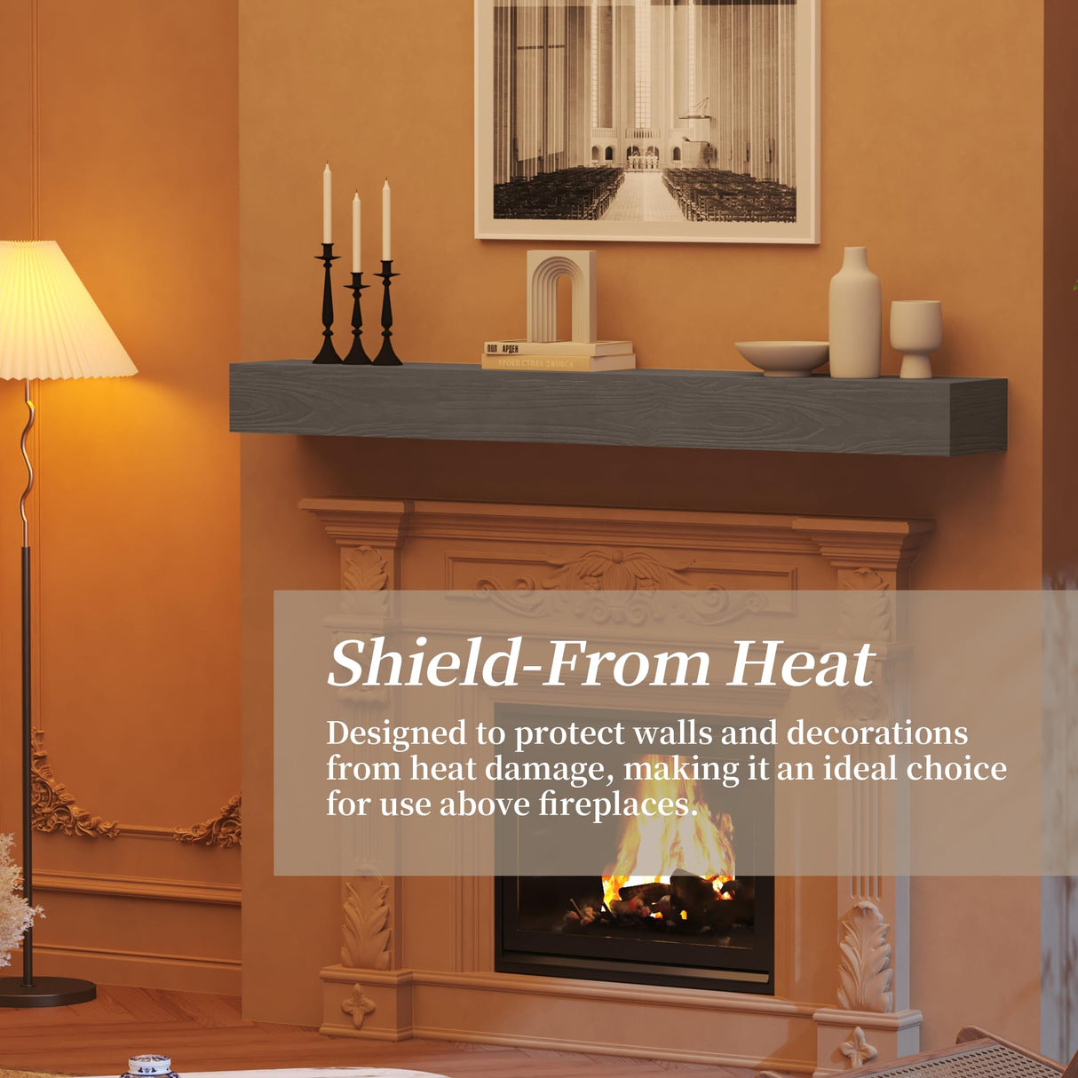 CRAFTEASE Fireplace Mantel 72 Inch Solid Wood Mantels for Over Fireplace 5" Thick Wall Mounted Shelves Long Floating Farmhouse Shelf Handcrafted Wooden Fireplace Mantle 72 X 8 X 5 - Weathered Grey CRAFTEASE