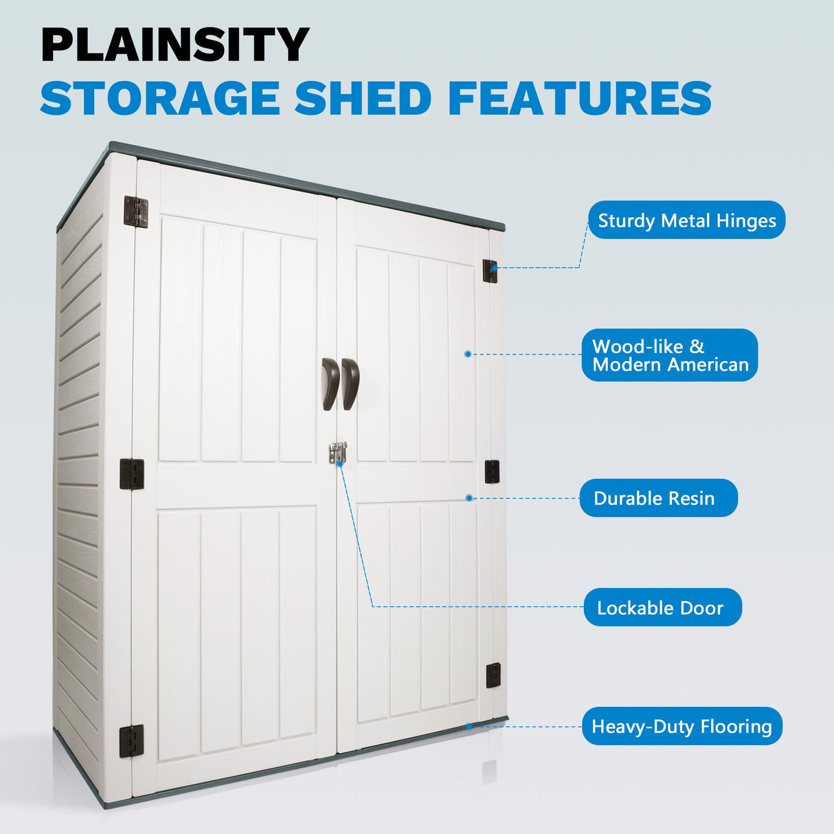 Plainsity Outdoor Storage Cabinet, 52 Cu ft Resin Storage Box for Patio Garden Yard - Weatherproof Outdoor Storage Shed for Tools Pool Supplies - Lockable Vertical Storage Shed Plainsity