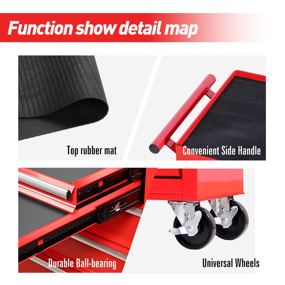 lunhung 7 Drawers Metal Rolling Tool Chest on Wheels, Tool Storage Cabinet Metal Tool Box with Lock, Multifunctional Drawers Rolling Tool Cart for Garage, Warehouse, Workshop, Repair Shop (Red) lunhung