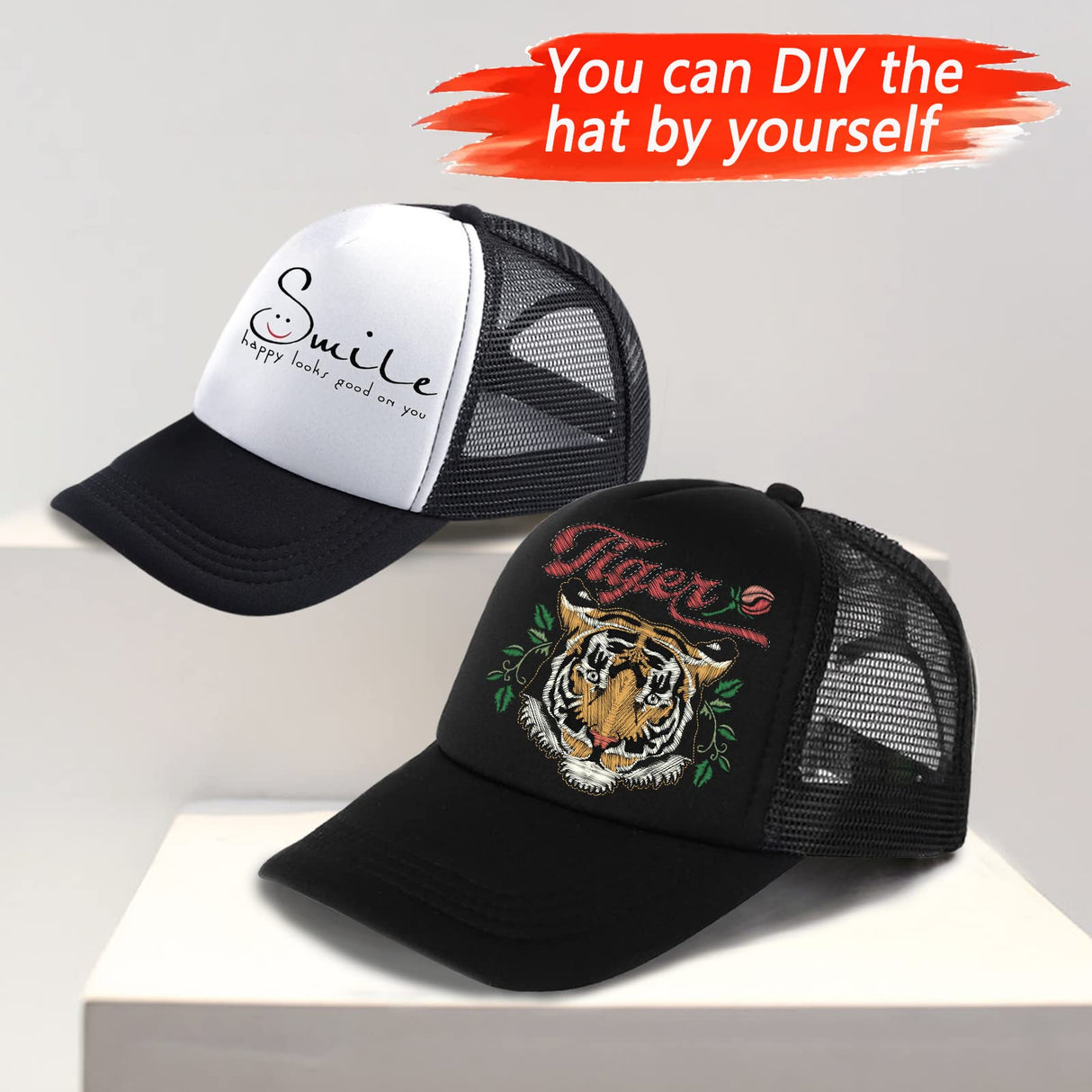 Ultrafun 12 Pack Trucker Hat Summer Mesh Sublimation Blank Hats Adjustable Snapback Baseball Hats for Men Women (12Pack-Black White) Ultrafun