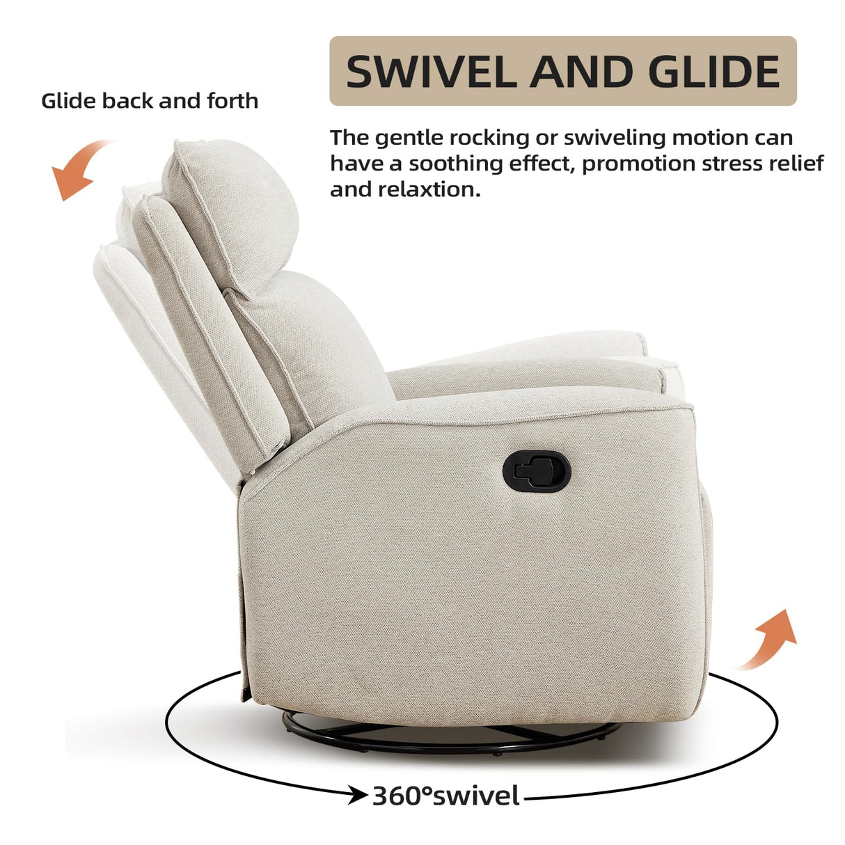 INZOY Nursing Rocking Chair Recliner, Swivel Rocker Recliner, Swivel Glider Rocking Recliners with Soft Backrest, Chenille Fabric Manual Reclining Sofa for Living Room Bedroom Apartment, Beige INZOY