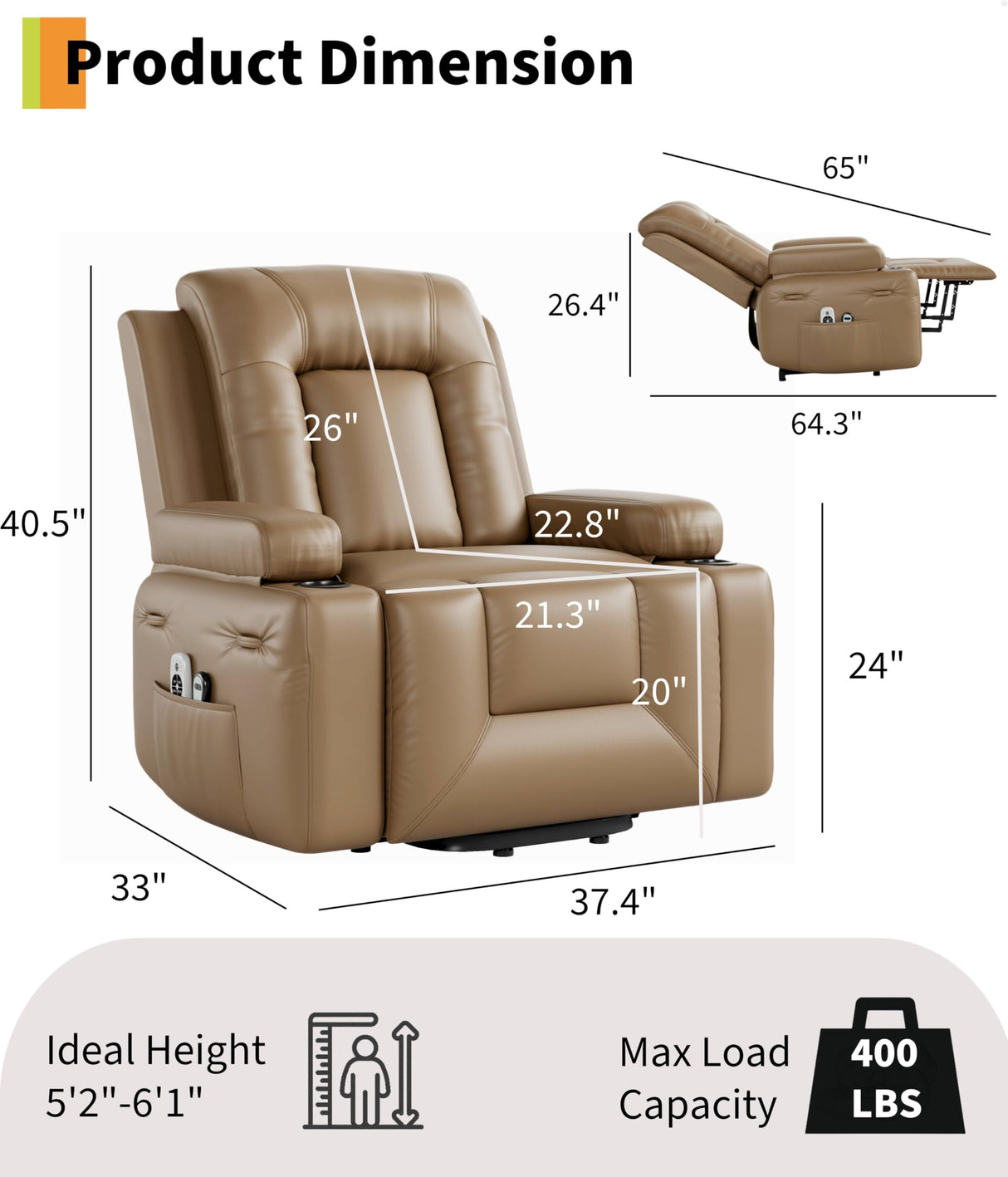 GarveeHome Electric Lift Recliner Chair - Heat and Massage, PU Leather Power Lift Recliner for Elderly & Mobility Impaired, Adjustable Back and Legs, Heavy Duty Lift Chair for Seniors GarveeHome