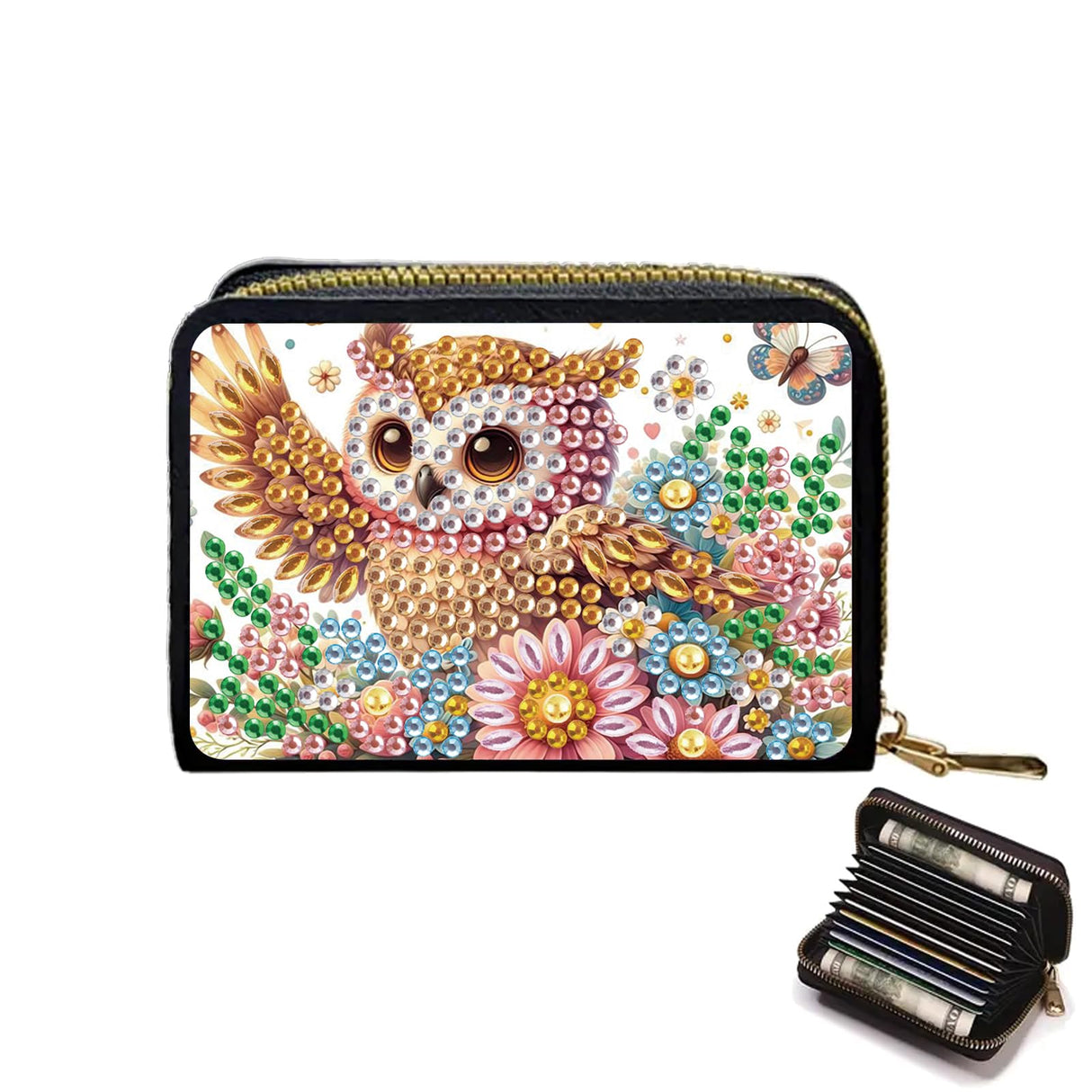 JZHYOAN Diamond Art Card Holder Wallet, DIY Special Pattern Credit Card Holder Zipper Business Small Wallet Coin Purse Keychain for Adults Woman Man Woodpecker JZHYOAN