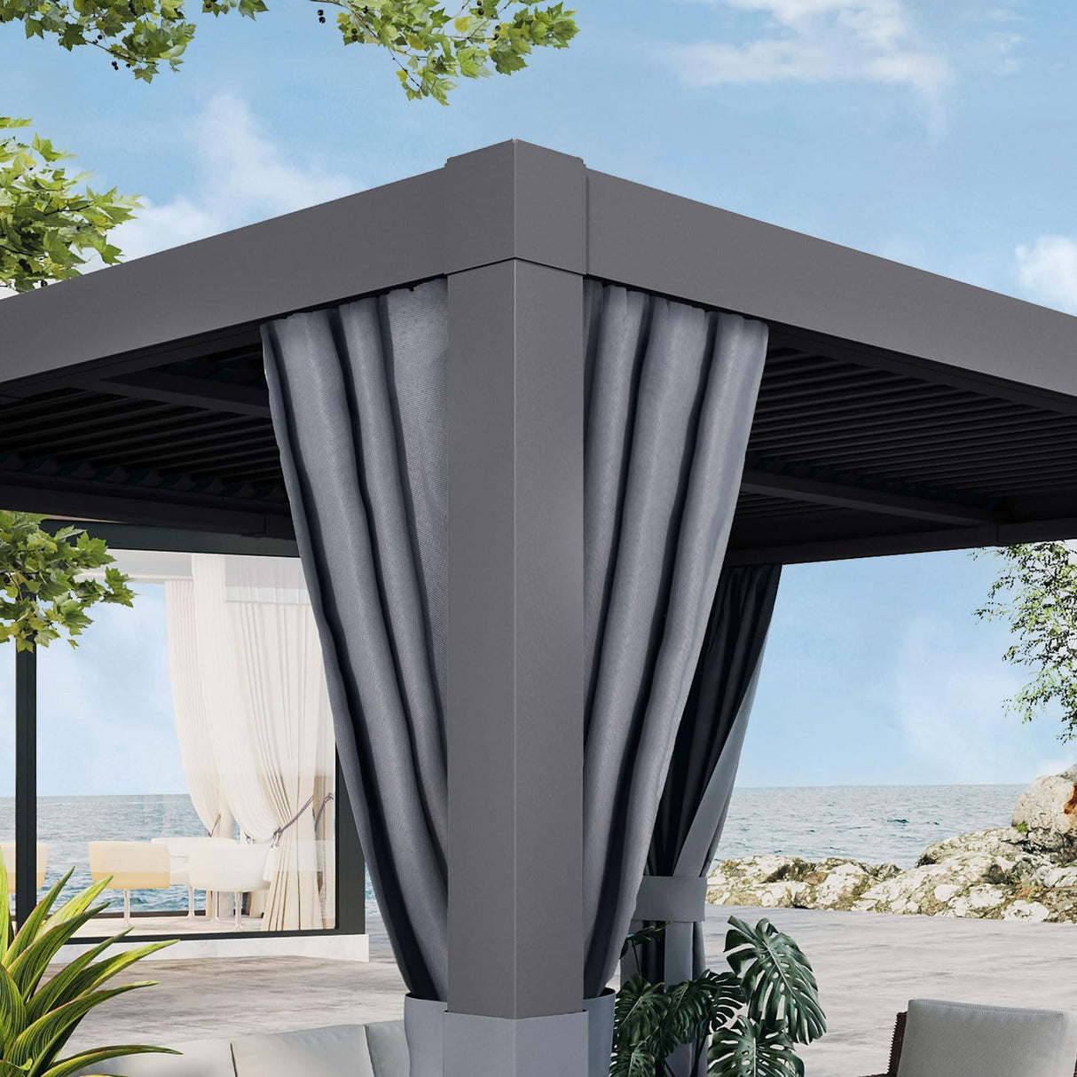 Aoxun Louvered Pergola 10' x 12' Outdoor Aluminum Pergola with Adjustable Top for Decks, Gardens and Backyards, Gray Aoxun