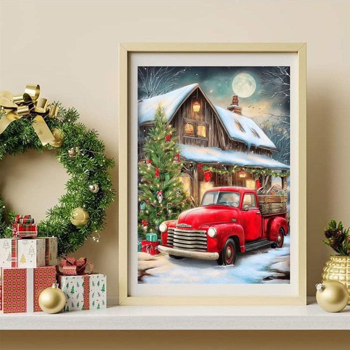 Christmas Diamond Art Kits for Adults-Christmas Truck 5D Diamond Painting Kits for Adults Beginners,DIY Full Drill Diamonds Painting Red Truck Gem Art Kits for Gift and Home Decoration(12x16 inch) Arttoplus