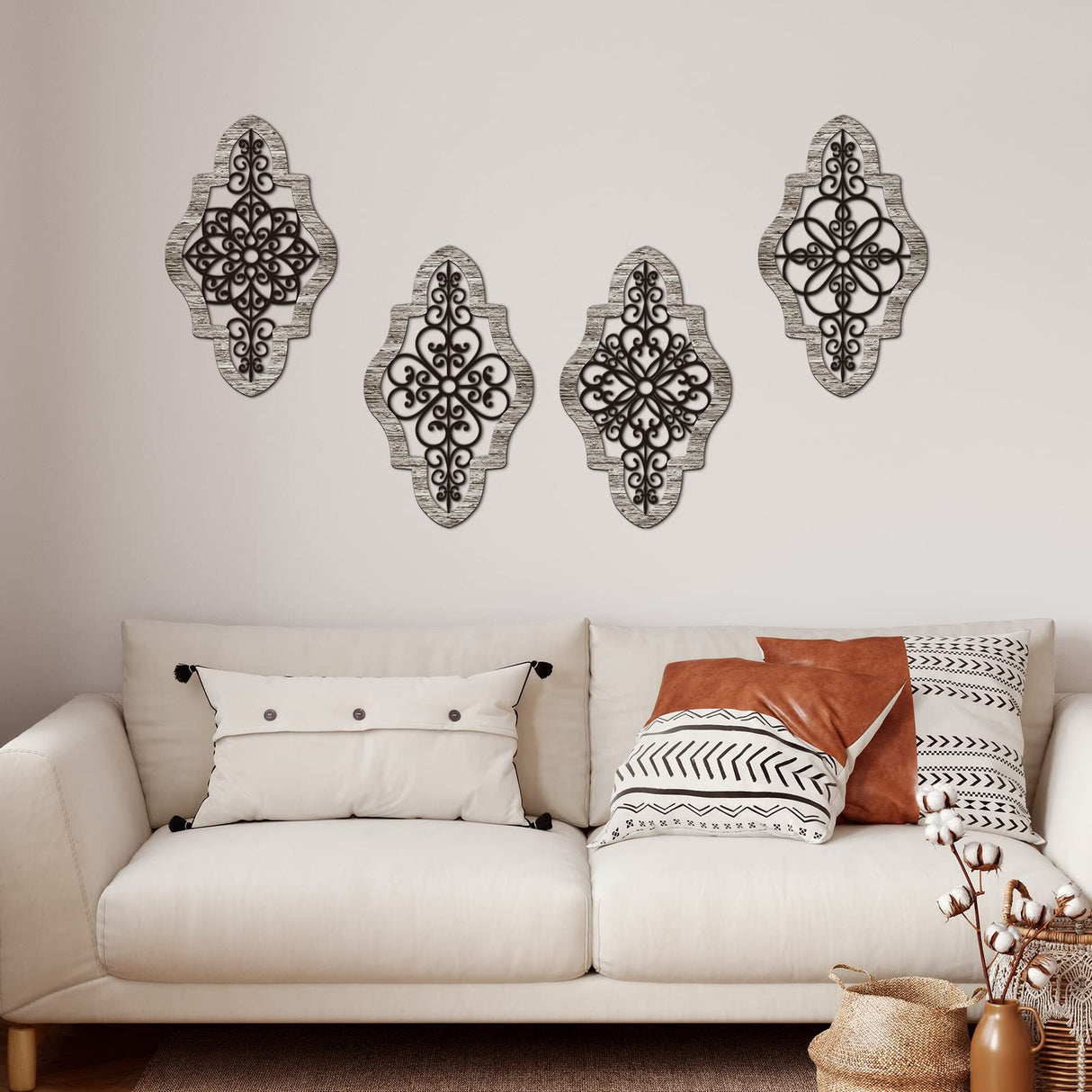 4 Pieces Thicken Rustic Wall Decor Modern Farmhouse Wall Art Decor Wooden Hollow Carved Design Rustic Wall Art for Living Room Bedroom Hallway Decor Office Kitchen Wall Decoration (Fresh Style) Yulejo