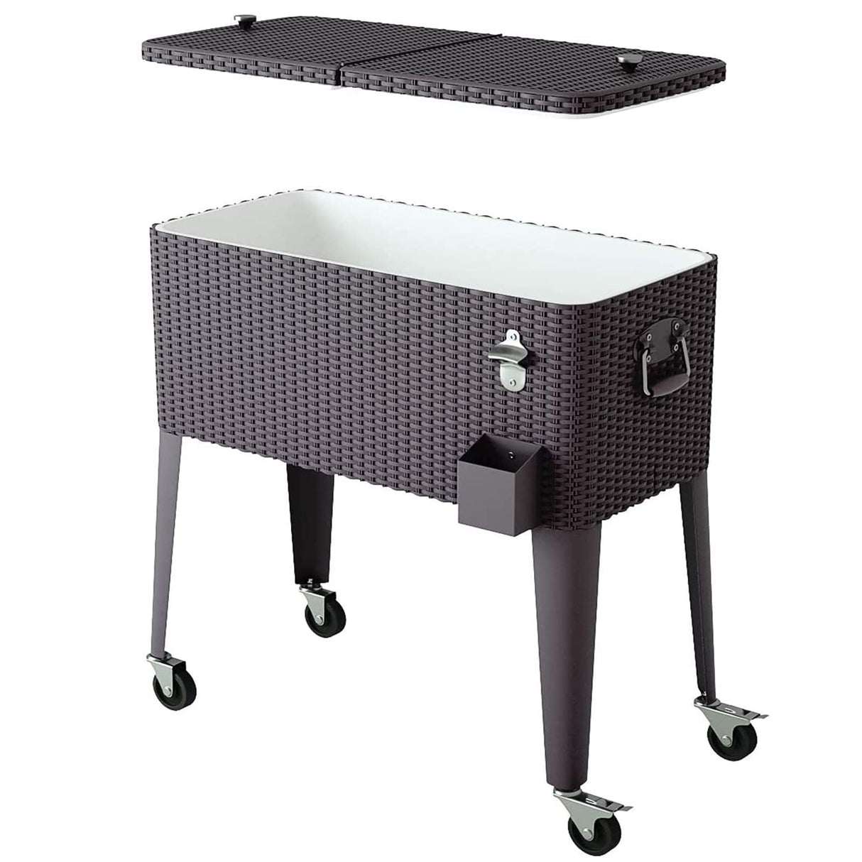 Giantex 80 Quart Rattan Rolling Cooler Cart Outdoor Patio Portable Party Drink Beverage Bar Cold Beach Chest Cart on Wheels, Brown Wicker, 32.7''(L) X18.9''(W) X43.3''(H) Giantex