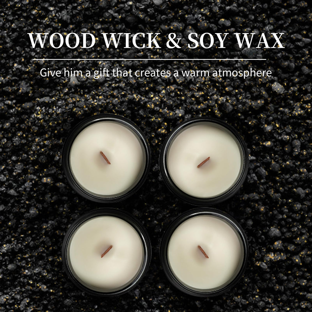 AMMORZEEF 4 Pack Manly Scented Candles for Men Soy Candle Set for Home Wood Wick Aromatherapy Candles for Relaxation Scented Leather Cedar/Lavender/Amber Sandalwood/Vanilla Candles AMMORZEEF