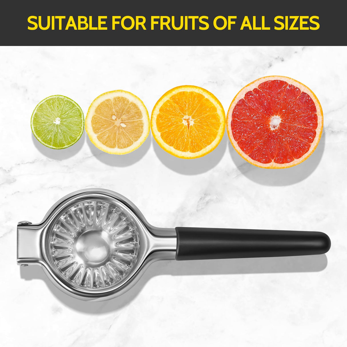 Lemon Squeezer, Sopito Stainless Steel Citrus Press Juicer Heavy Duty with Large Metal Squeezer Bowl for Seedless Juicing, Non-Slip Grip Design Manual Juicer Sopito