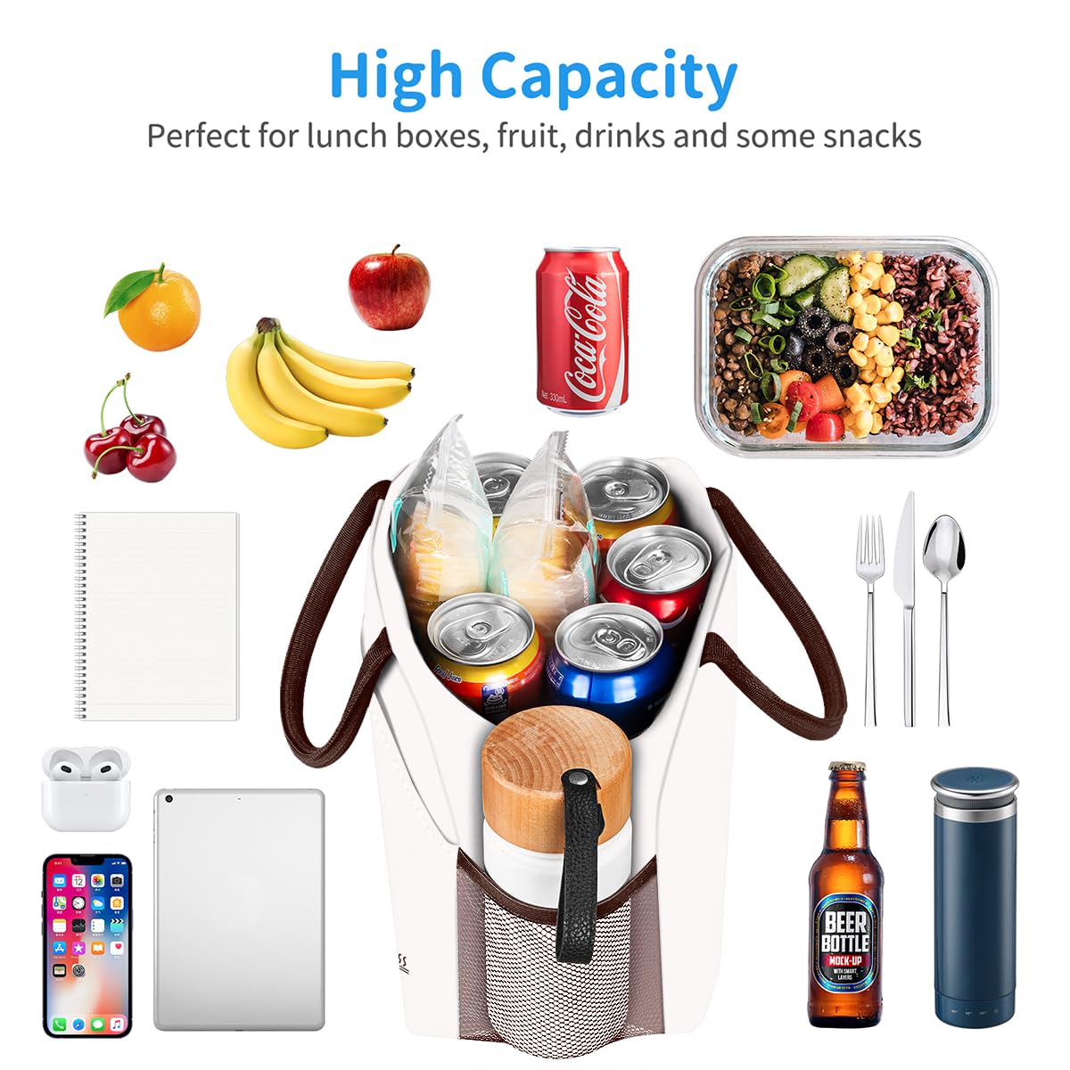 DALINDA Lunch Bag Lunch Box for Women Men Reusable Insulated Lunch Tote Bag, Handbags Case High Capacity for Travel Work Picnic,white DALINDA