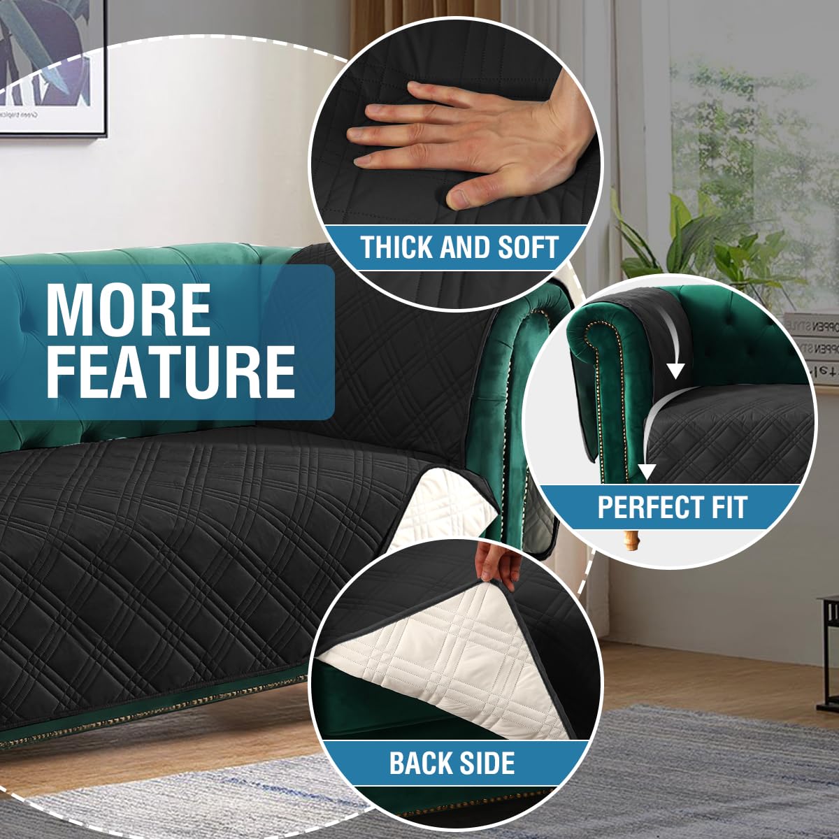 H.VERSAILTEX 100% Waterproof Armchair Slipcovers Modern Arm Chair Covers with Extra Long Armrest Cover Traditional Chesterfield Chair Covers Thick Sofa Protector for Cats (Chair, Black/Beige) H.VERSAILTEX