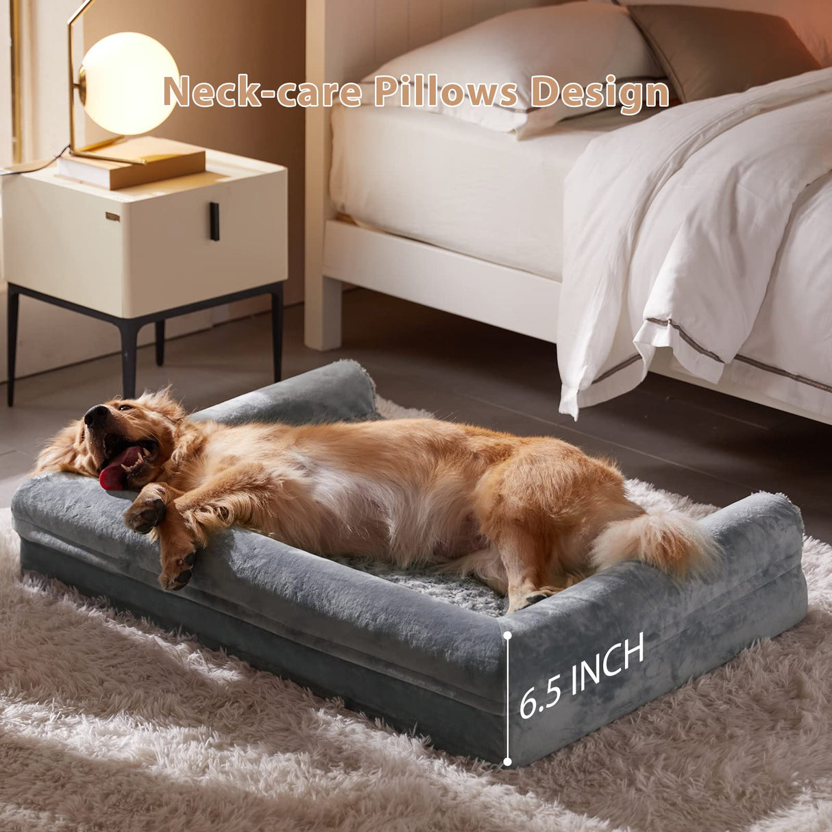 BFPETHOME Dog Beds for Large Dogs, Orthopedic Dog Bed for Medium Large Dogs, Egg- Foam Dog Crate Bed (L(36 * 27 * 6.5) Inch, Grey) BFPETHOME