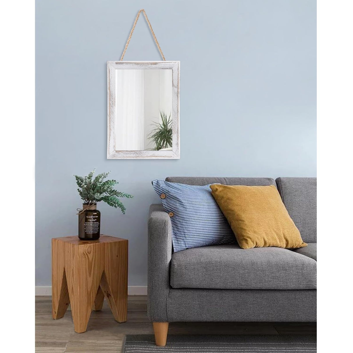 AAZZKANG Mirrors for Wall Rustic Wood Framed Mirror Decorative Farmhouse Bedroom Bathroom Hanging Mirror Wall Decor Rectangle White AAZZKANG