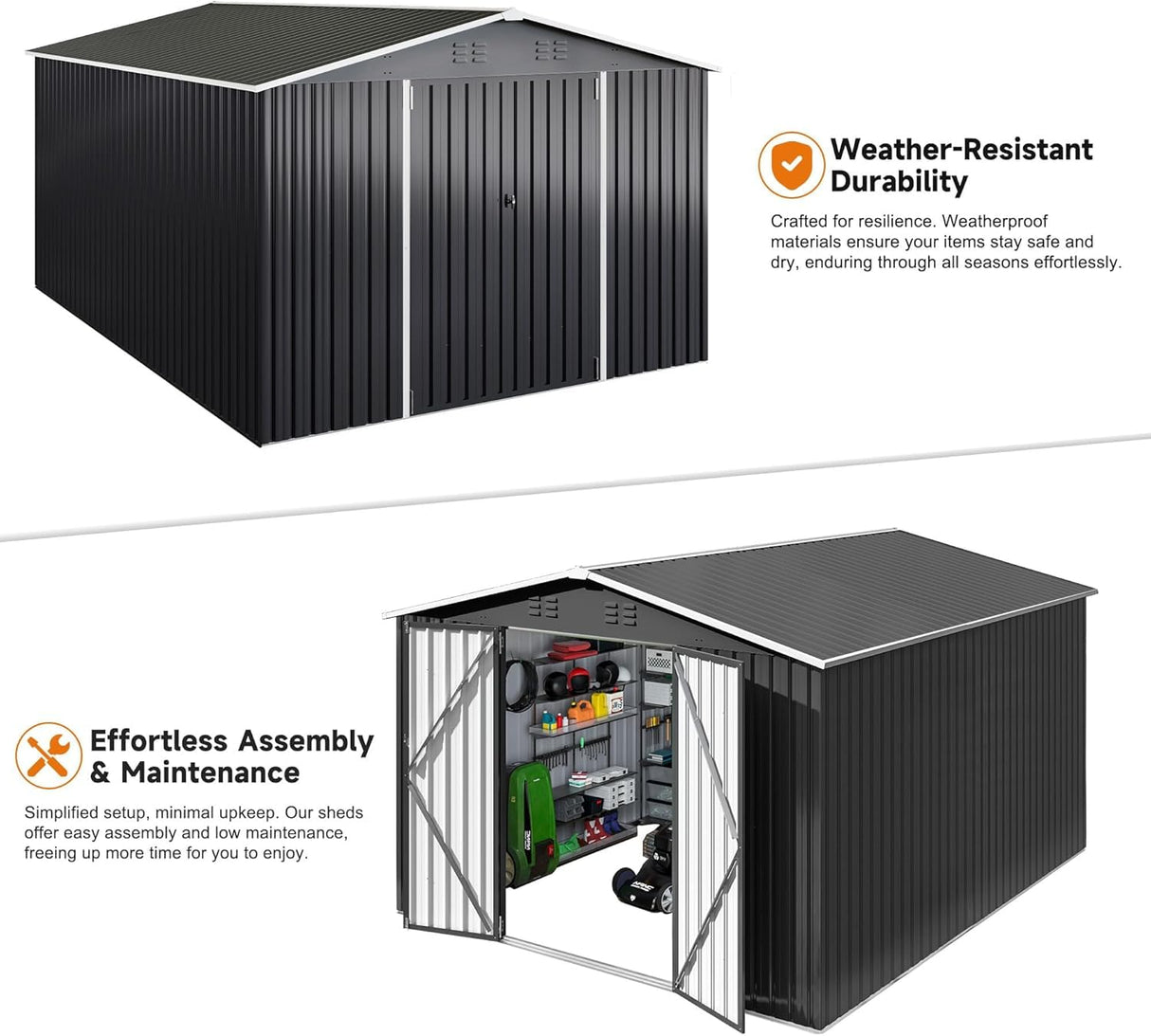 Polar Aurora 10 x 14 FT Outdoor Storage Shed, Metal Garden Shed with with Updated Frame Structure, Tool Sheds for Backyard Garden Patio Lawn, Black Polar Aurora