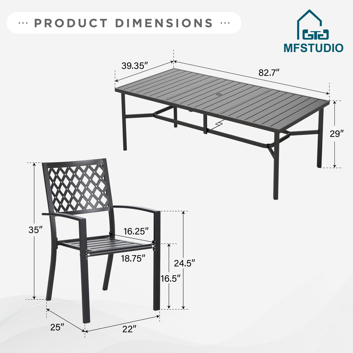 MFSTUDIO Patio Dining Set for 8, Outdoor Dining Set with Umbrella Hole, Metal Patio Table and Chairs Set, 9 Piece Outdoor Patio Furniture Set for Deck Backyard Poolside Garden MFSTUDIO