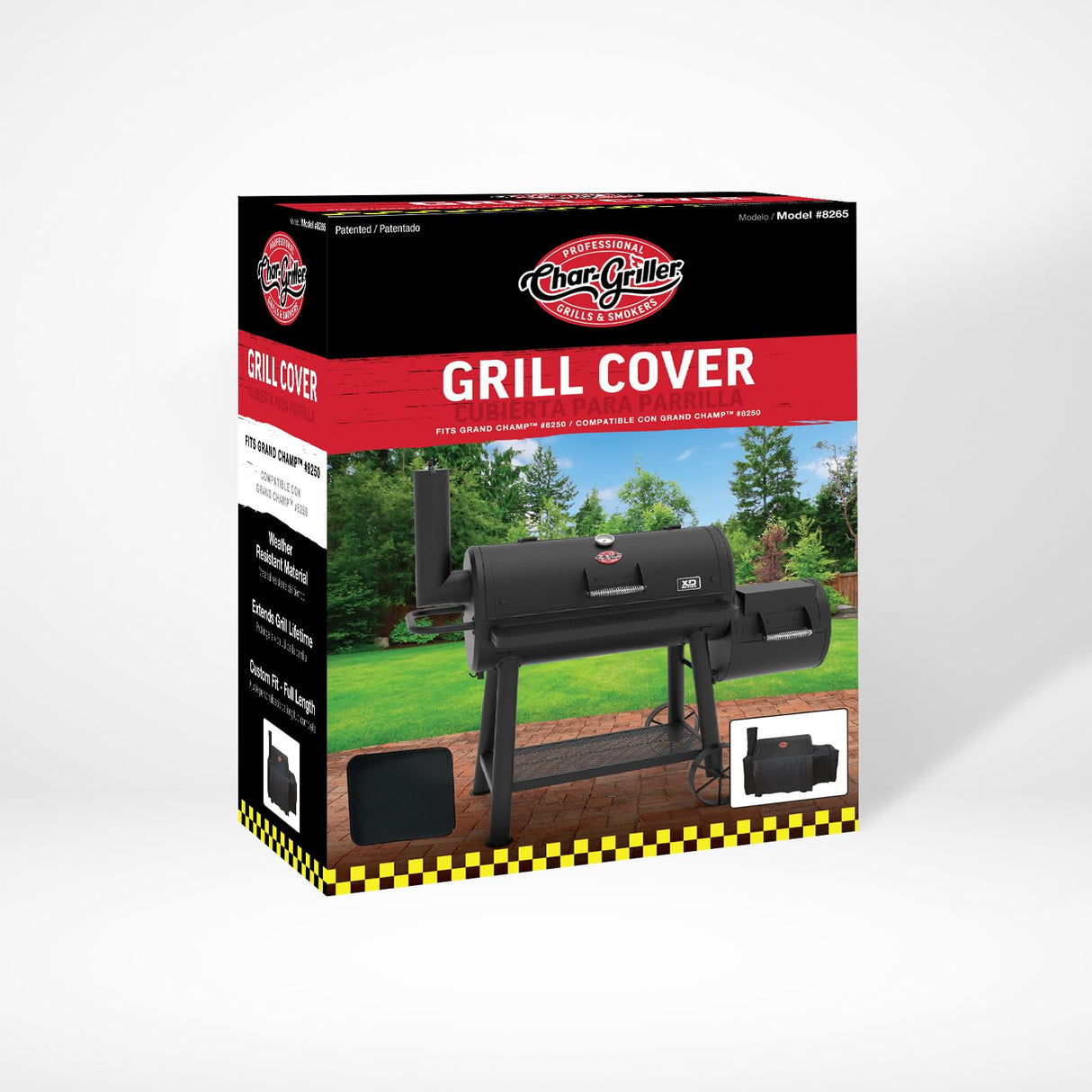 Char-Griller® Grand Champ™ Grill Cover, Shields and Protects from Moisture, Wind, Sand, Birds and Dirt, PVC and Polyester Blend, Black, Designed to Fit Model # 8250. Char-Griller