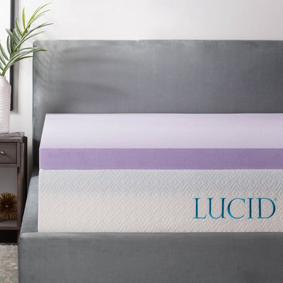 Lucid 3 Inch Lavender Infused Memory Foam Mattress Topper - Ventilated Design – Pressure Relieving Bed Topper - Mattress Pad – CertiPur Certified - Full Size