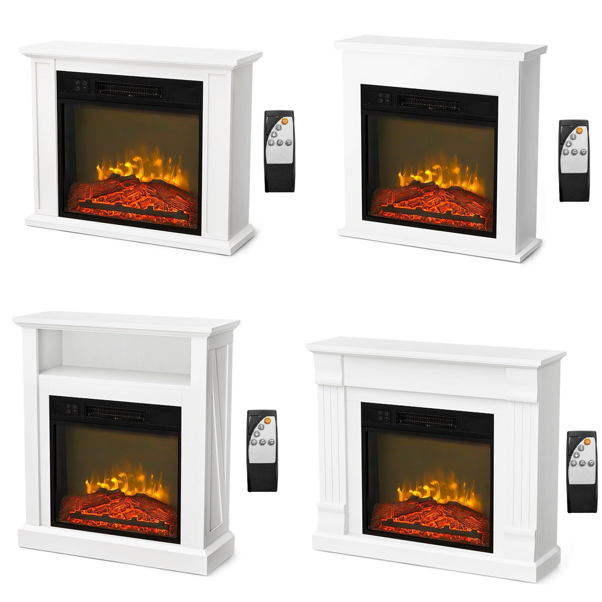 Bonnlo 30''H Freestanding Electric Fireplace Stove Space Heater with Realistic Flame, White Wood Mantel, Remote Control for Home Room Indoor, 1400W Bonnlo