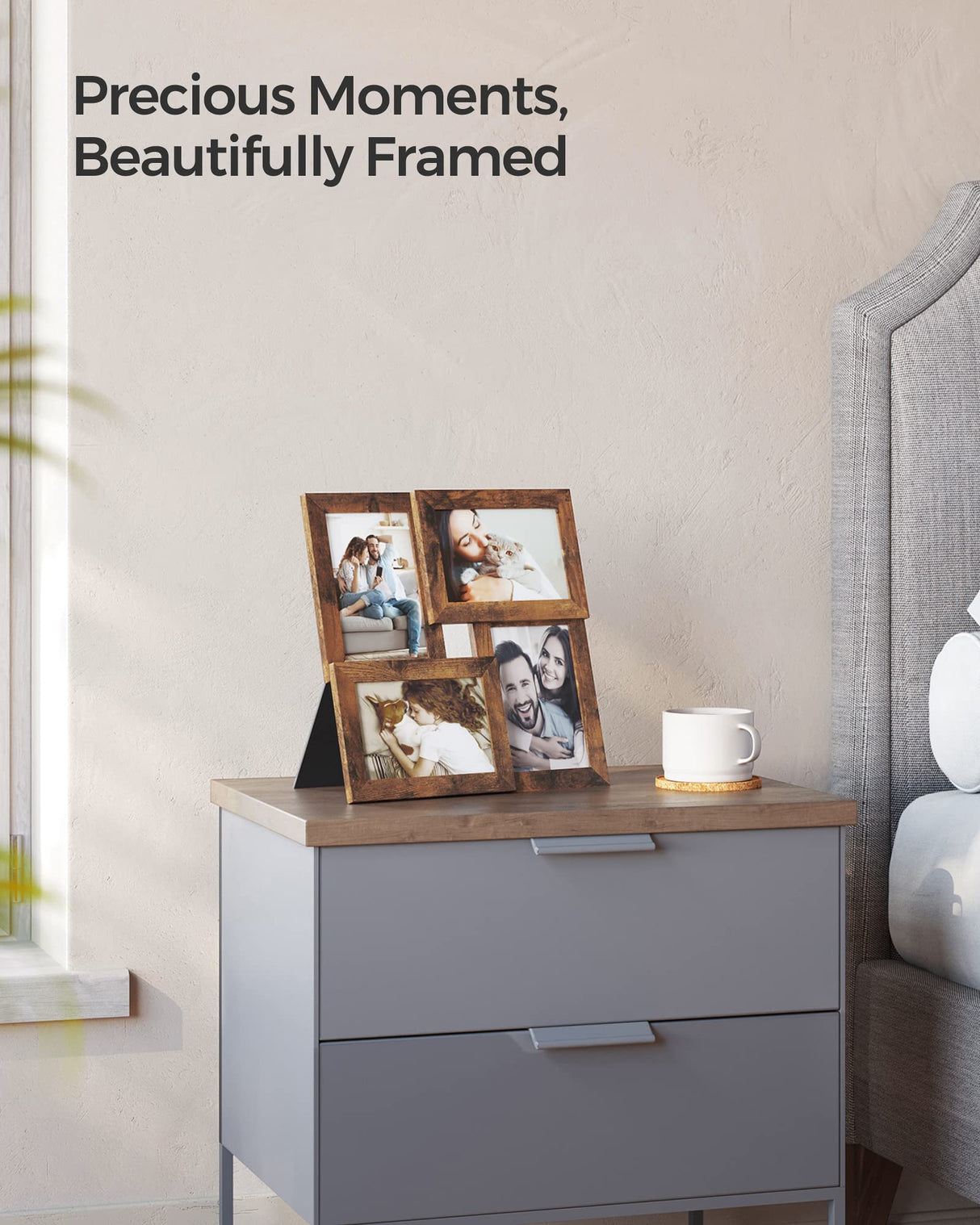 SONGMICS 4x6 Collage Picture Frames, Family Photo Collage Frame Set of 4 for Wall Decor, Glass Front, Wall Hanging or Tabletop, Rustic Brown SONGMICS