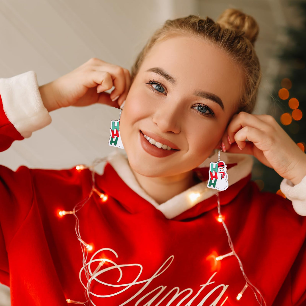 Risyfjew 8 Pairs Christmas Earrings for Women Lightweight Wooden Christmas Drop Dangle Earrings Christmas Tree Gingerbread Decoration Cute Gifts Jewelry for Women Risyfjew