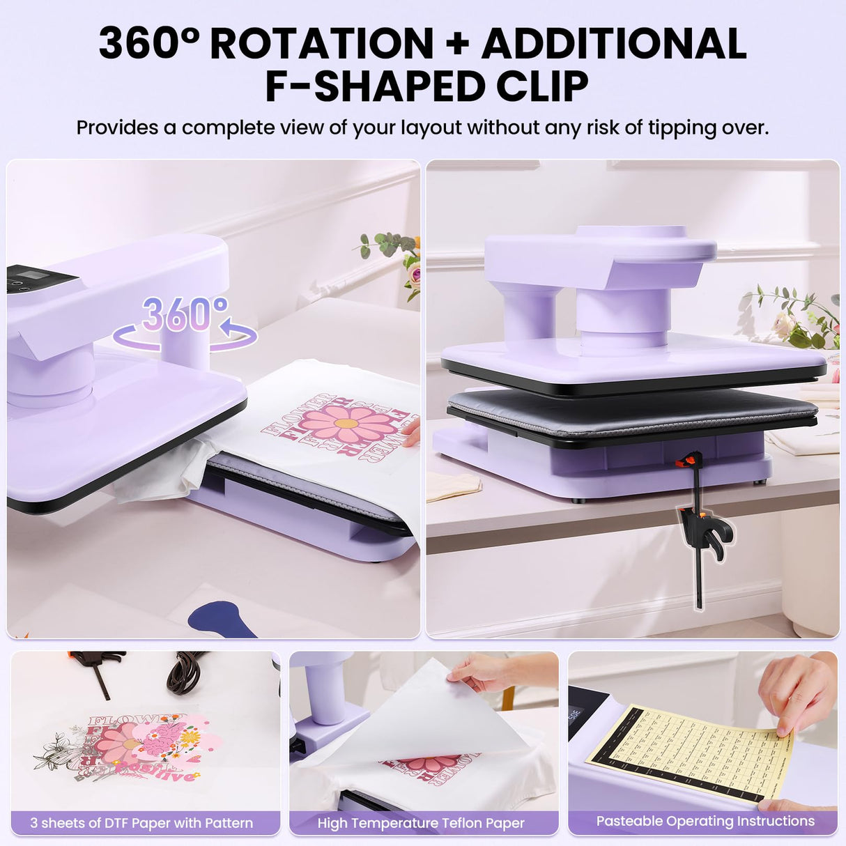 Whubefy Swivel Auto Heat Press Machine 15x15, 360° Swing Away Smart T-Shirt Printing W/Auto Release & Auto-Off, Adjustable Pressure & Higher Heating Height for HTV, Sublimation, Heat Transfer Projects Whubefy