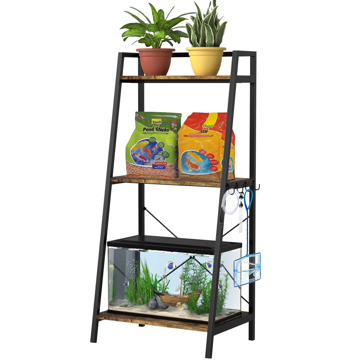 GDLF 5-10 Gallon Fish Tank Stand with Plant Shelf Metal Aquarium Stand with Storage Shelf Fits Turtle Tank, Reptile Tank GDLF