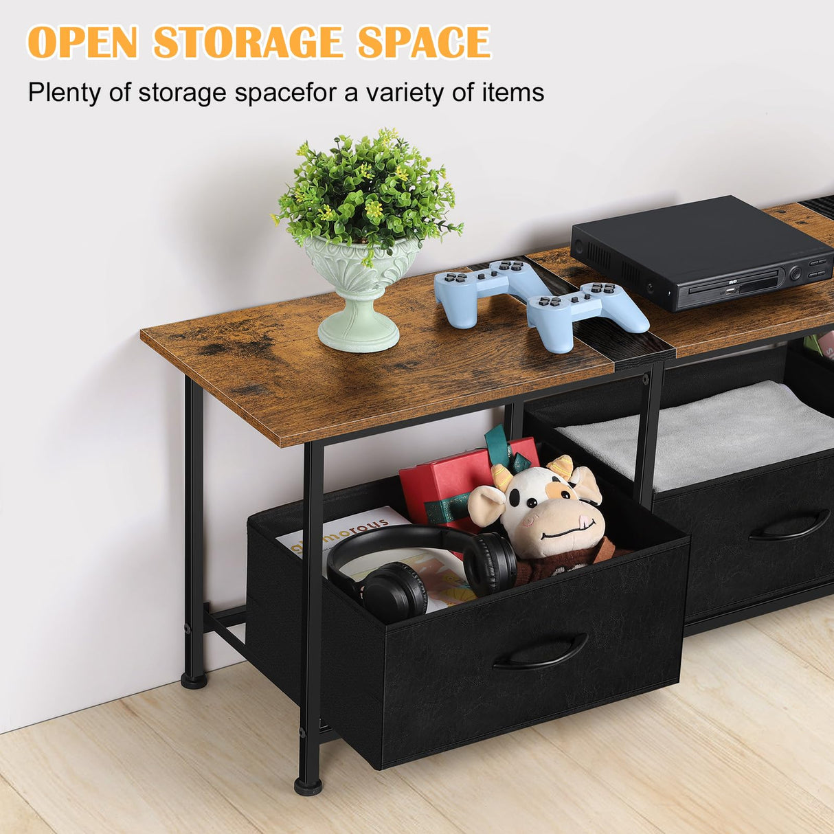 CADUKE TV Stand with Storage Drawers, Farmhouse Entertainment Center for 50/55/60 inch Television, Industrial TV Console Table for Living Room and Bedroom, Brown (Brown) CADUKE