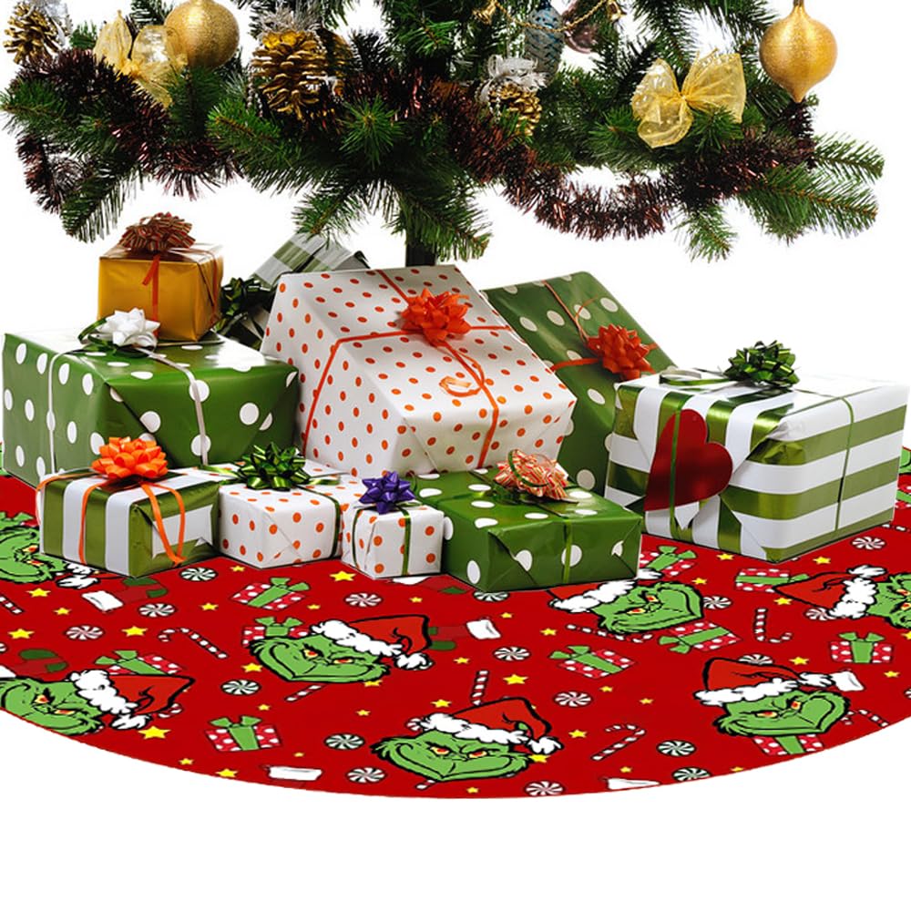 Christmas Tree Skirt 48 Inches Tree Skirts Mats, Large Christmas Decor Mat Tree Decorations for Decor Holiday Party Indoor Outdoor Wvapzwr