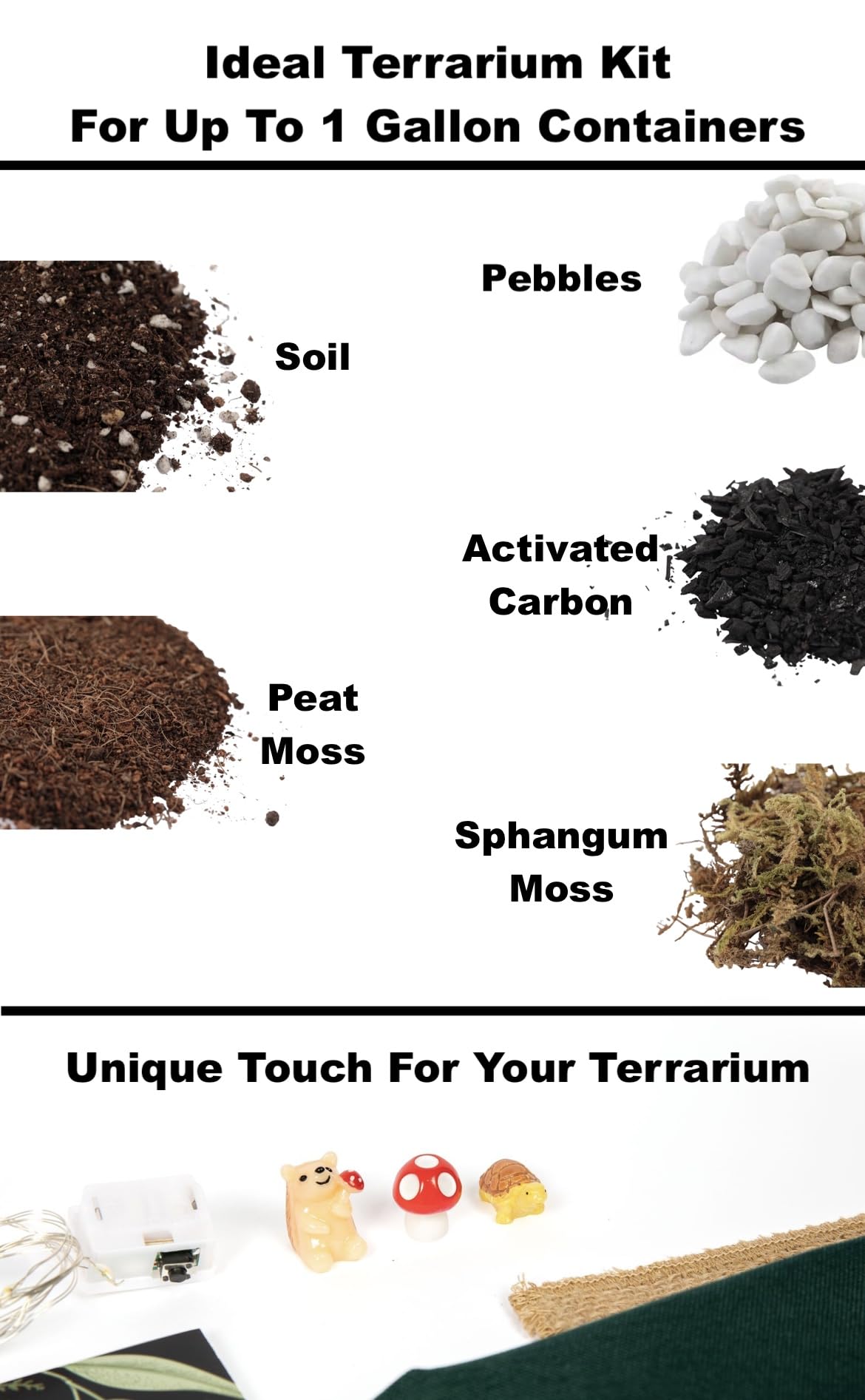 DIY Terrarium Kit with 13 Items Soil Pebbles Sphagnum Moss Activated Carbon Burlap Peat Moss Terrarium Tools Indoor Garden Make Your Own Terrarium KRAFTSTORIES