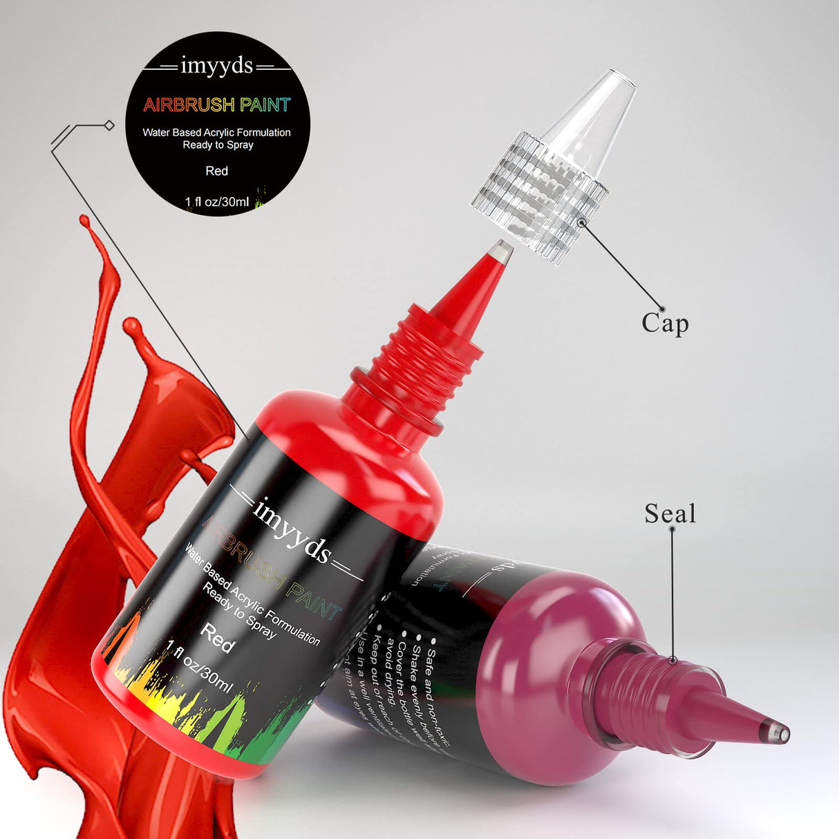 imyyds Airbrush Paint, 12 Color Acrylic Airbrush Paint Set, Water Based Read-to-Spray Air Brush Painting Set, Spray Paint Kit for Papers, Canvas, Wood, Model imyyds