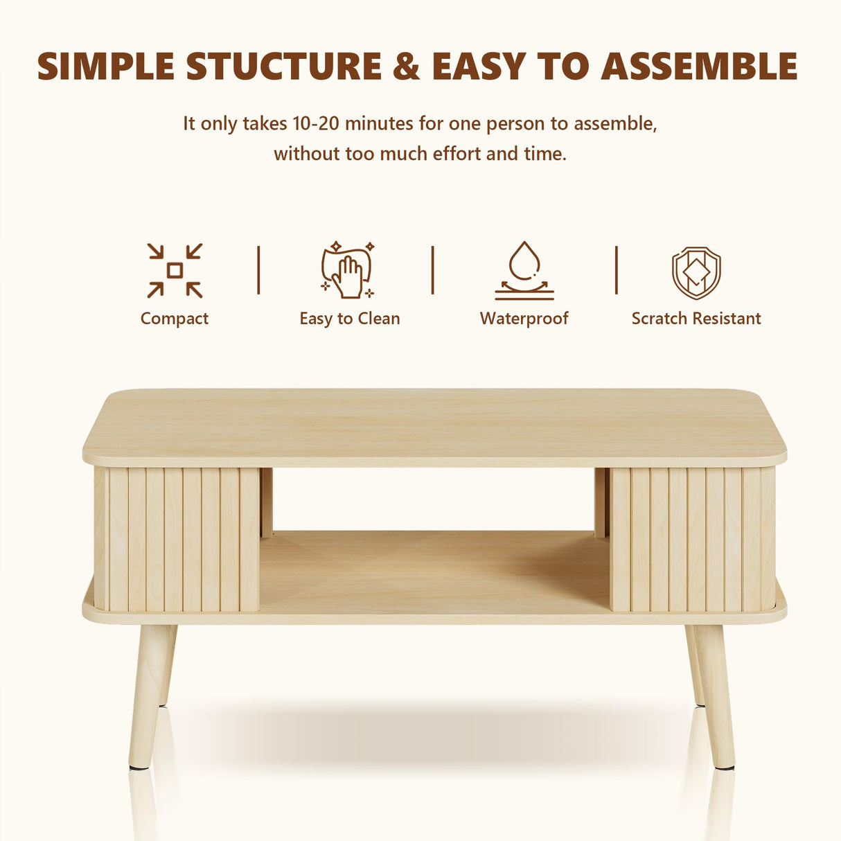 LAZZO Coffee Table with Storage Center Table for Living Room Rectangle Coffee Table with Rounded Edges,Easy Assembly, Natural Wood LAZZO